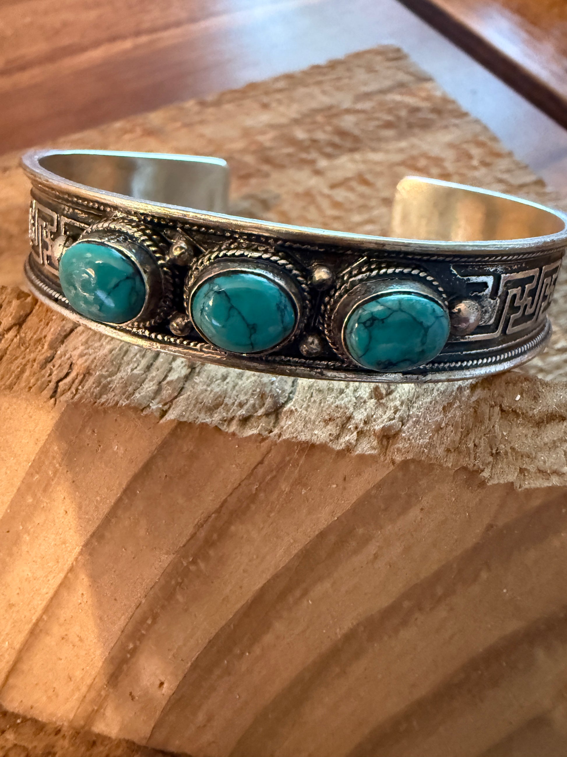 Navajo Style Blue Turquoise Natural Stone Bangle, Germain Silver WildWestBoho