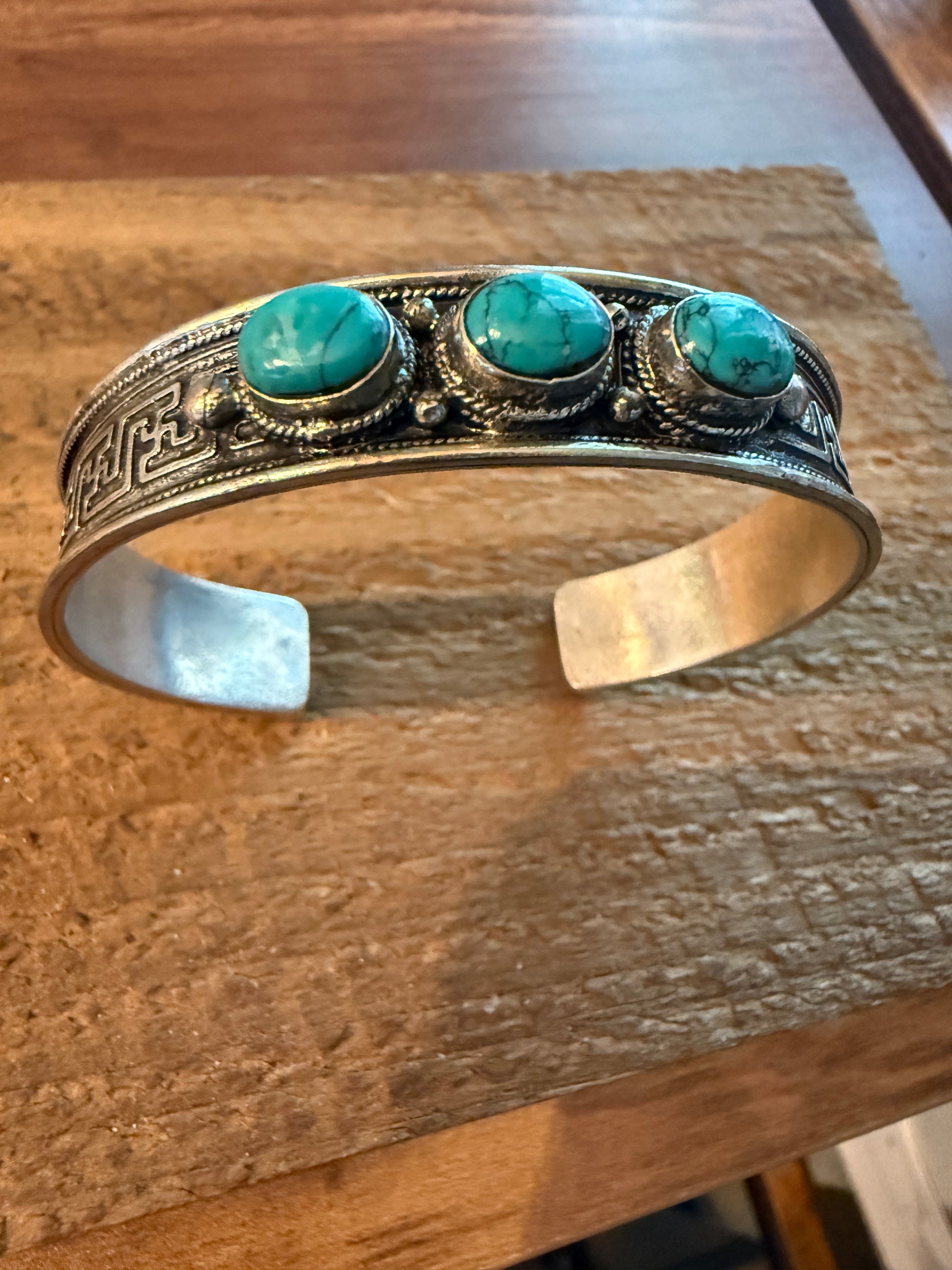 Navajo Style Blue Turquoise Natural Stone Bangle, Germain Silver WildWestBoho