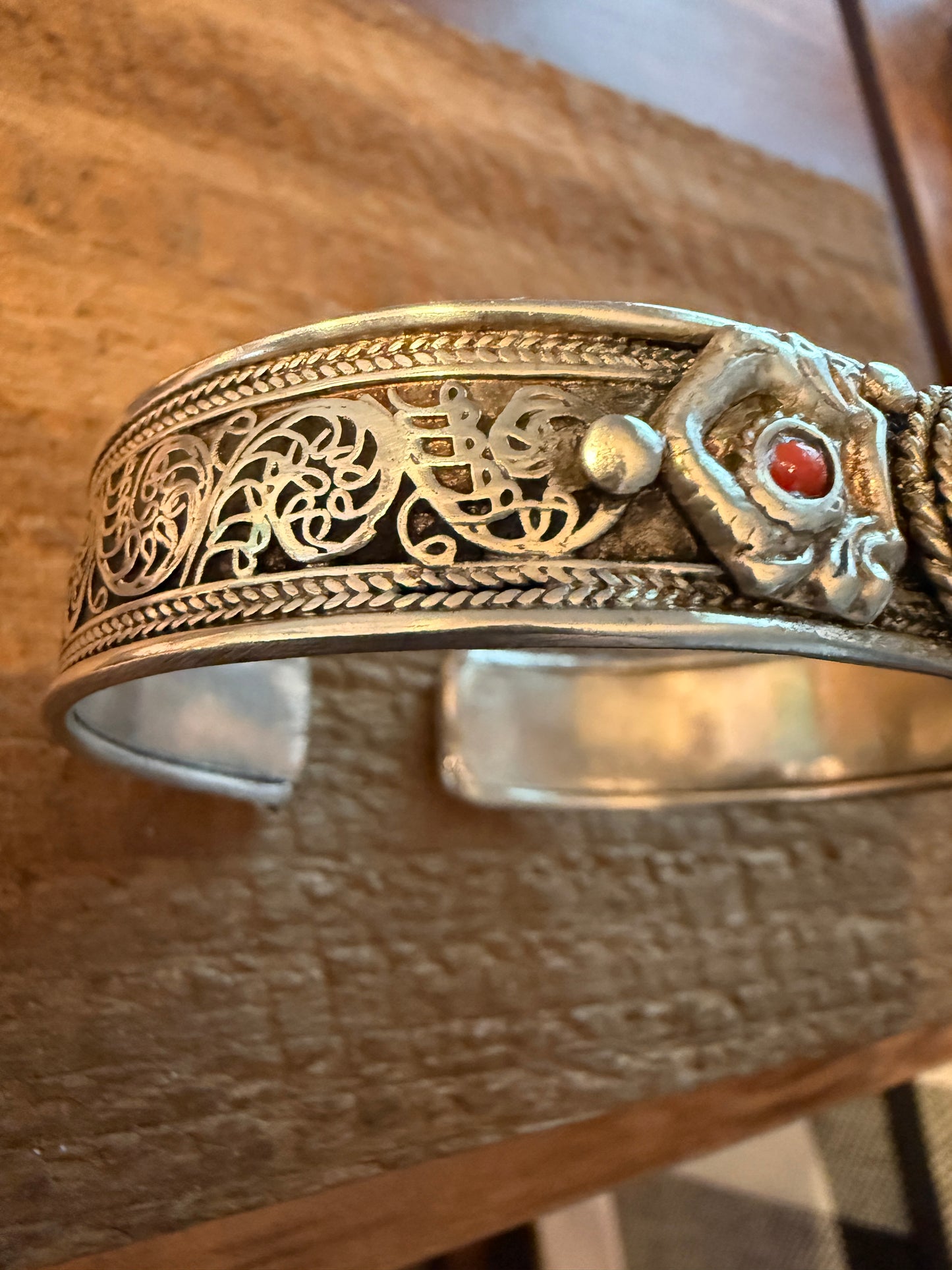 Navajo Style Blue Turquoise And Red Coral German Silver Cuff Bangle Bracelet WildWestBoho