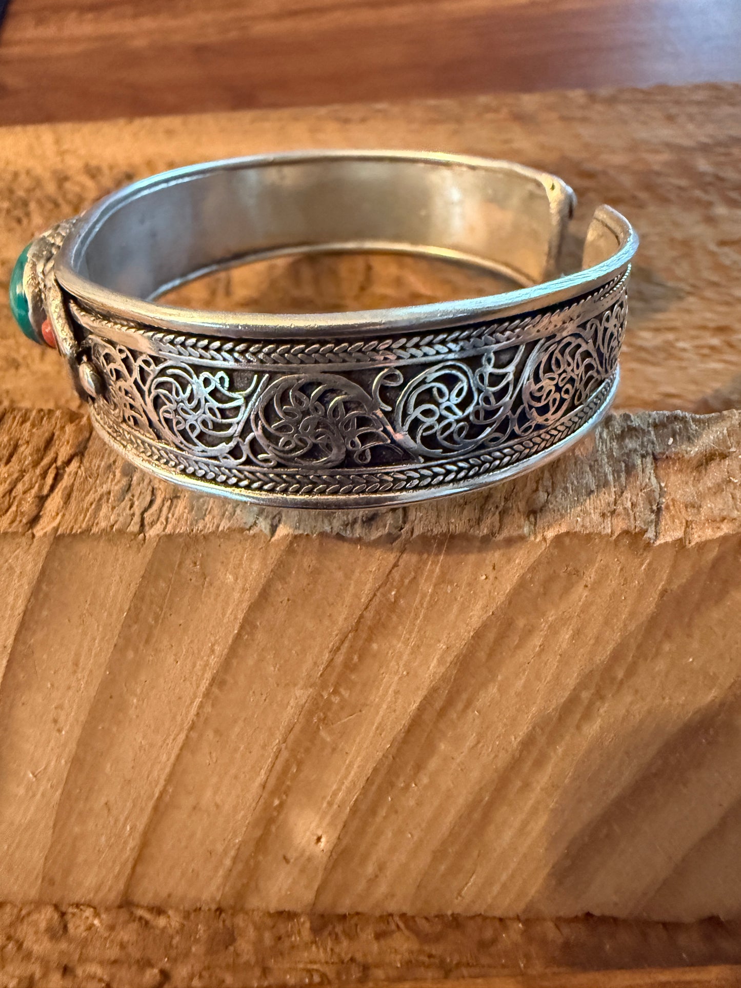 Navajo Style Blue Turquoise And Red Coral German Silver Cuff Bangle Bracelet WildWestBoho