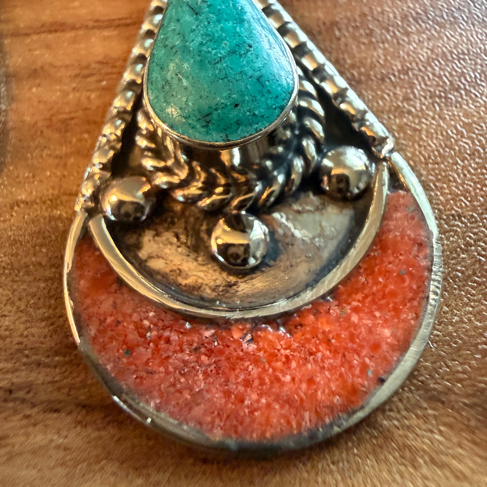 Navajo Style Blue Turquoise And Red Coral German Silver Wire Drop Earrings, 2.5 inches Silver Elegant