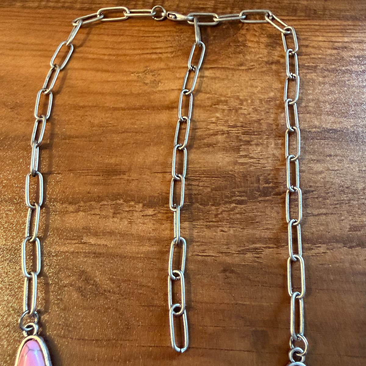 Handcrafted Boho Faux Light Pink Stone Animal Claw Necklace On Silver Chain 29 Inches Silver Elegant