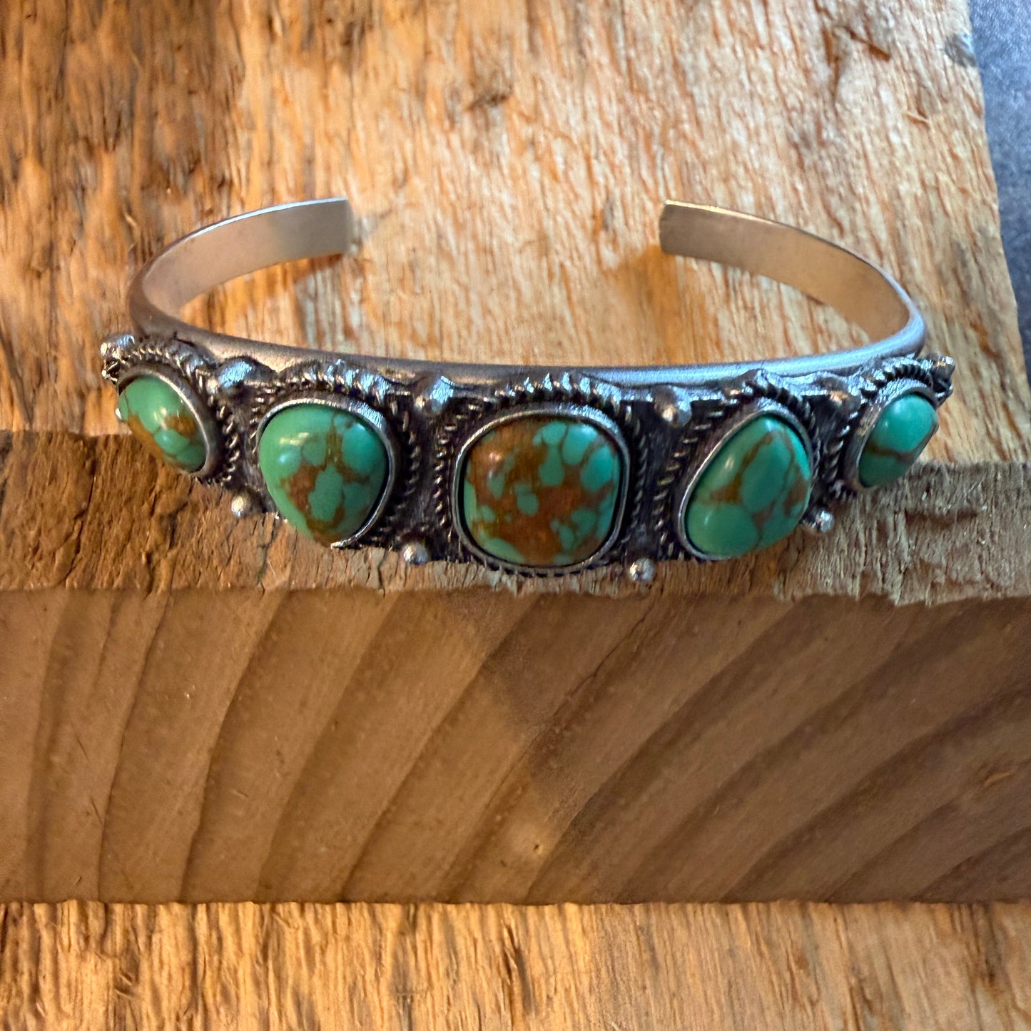 Navajo Style Green Turquoise Stone Silver Metal Bangle Bracelet Silver Elegant
