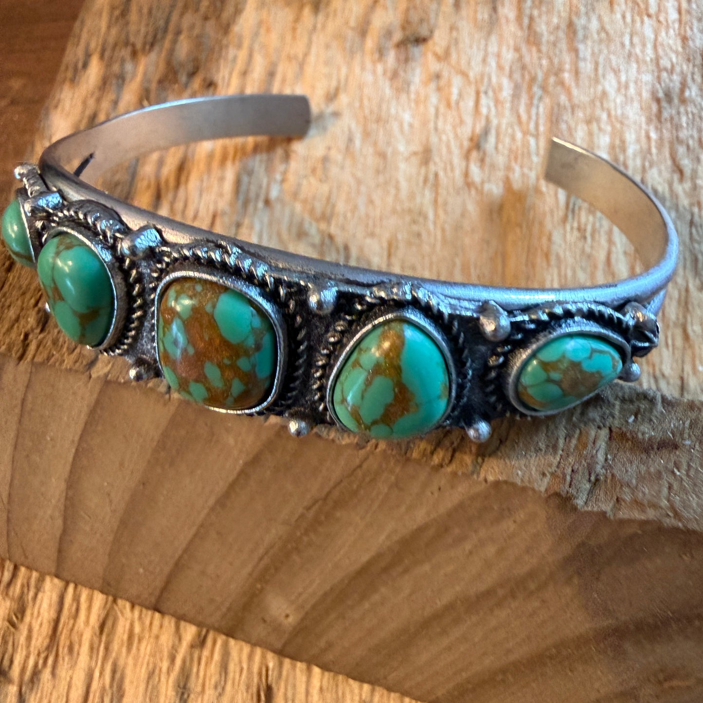Navajo Style Green Turquoise Stone Silver Metal Bangle Bracelet Silver Elegant