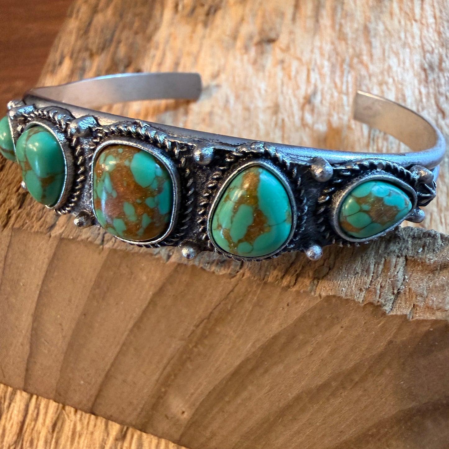 Navajo Style Green Turquoise Stone Silver Metal Bangle Bracelet Silver Elegant