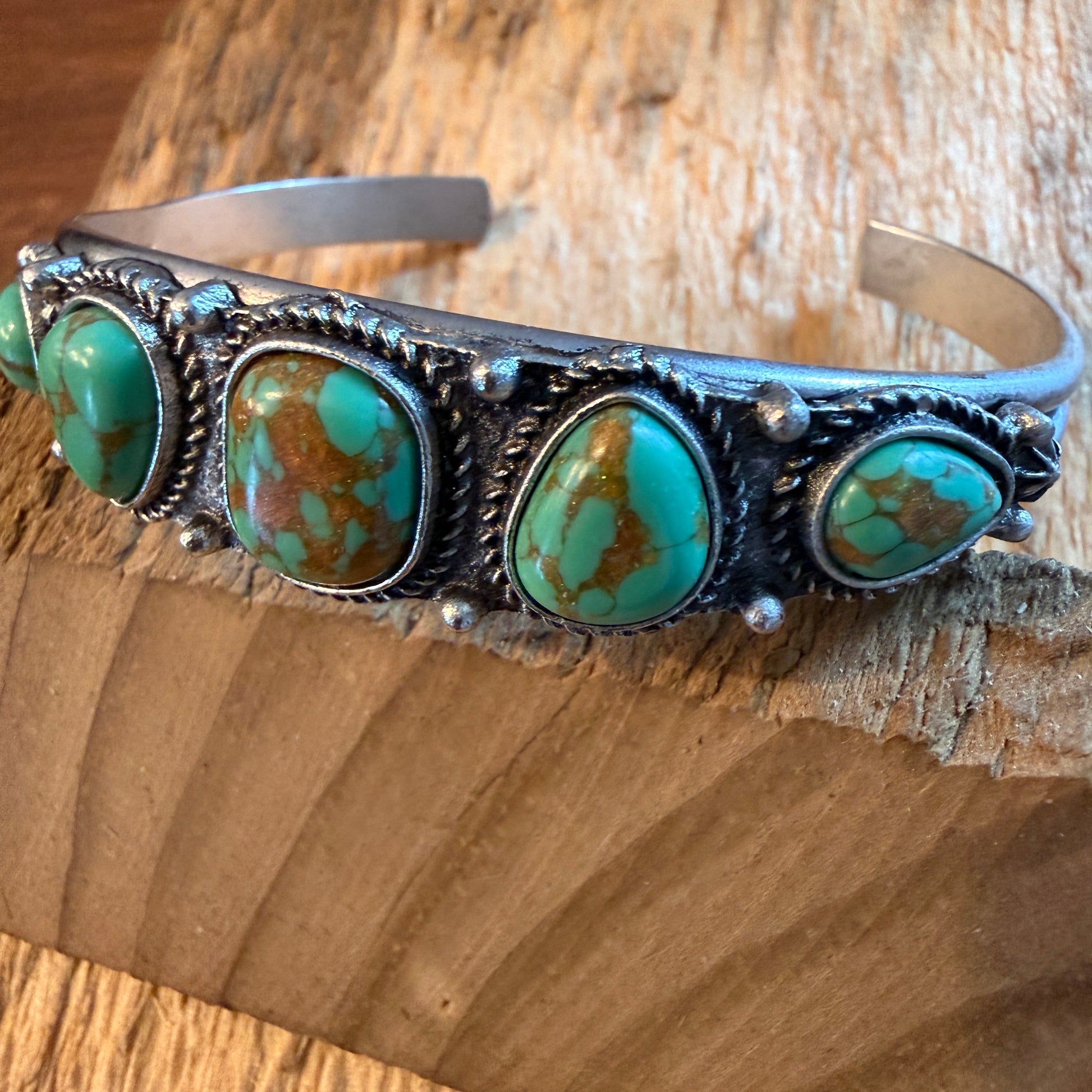 Navajo Style Green Turquoise Stone Silver Metal Bangle Bracelet Silver Elegant