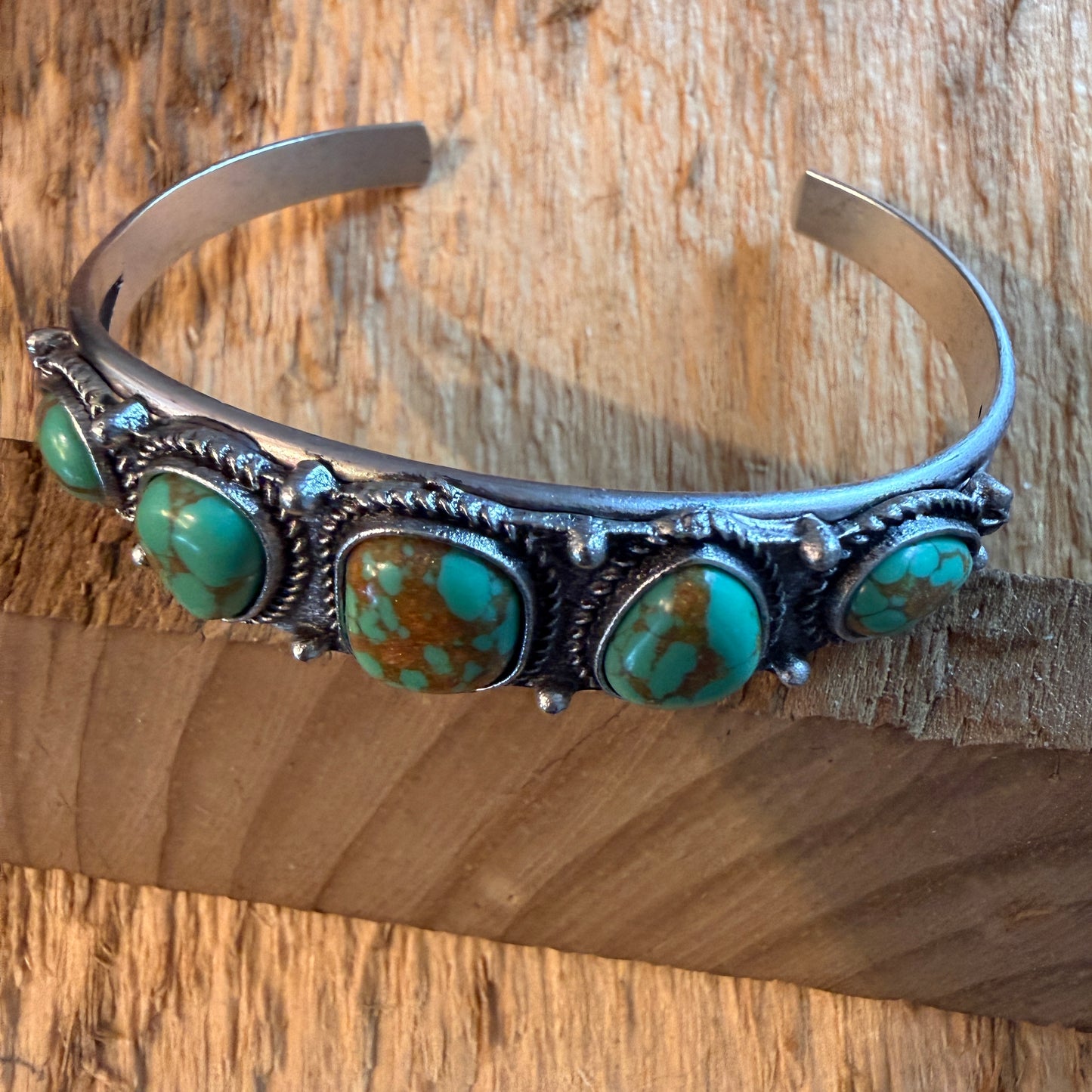 Navajo Style Green Turquoise Stone Silver Metal Bangle Bracelet Silver Elegant