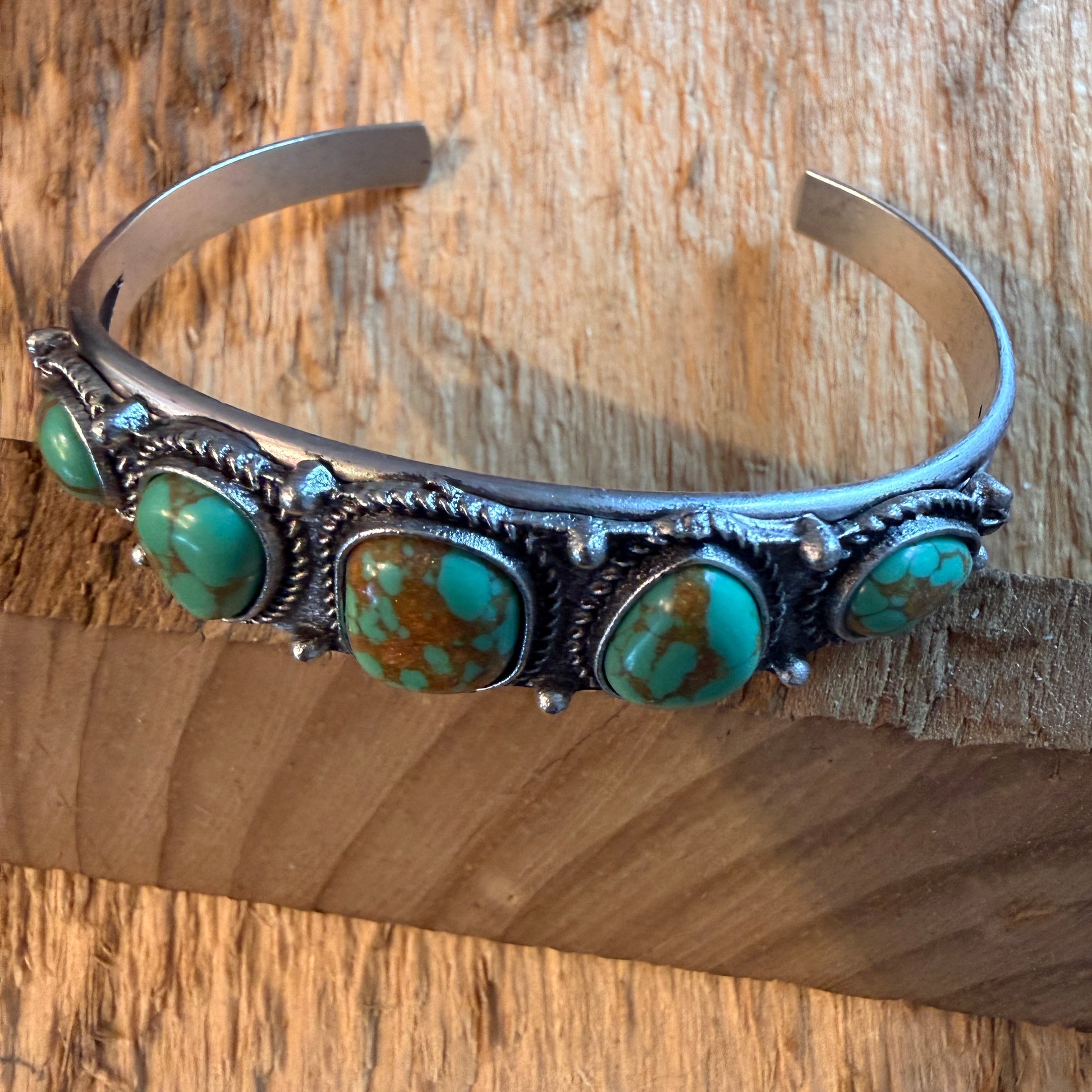 Navajo Style Green Turquoise Stone Silver Metal Bangle Bracelet Silver Elegant