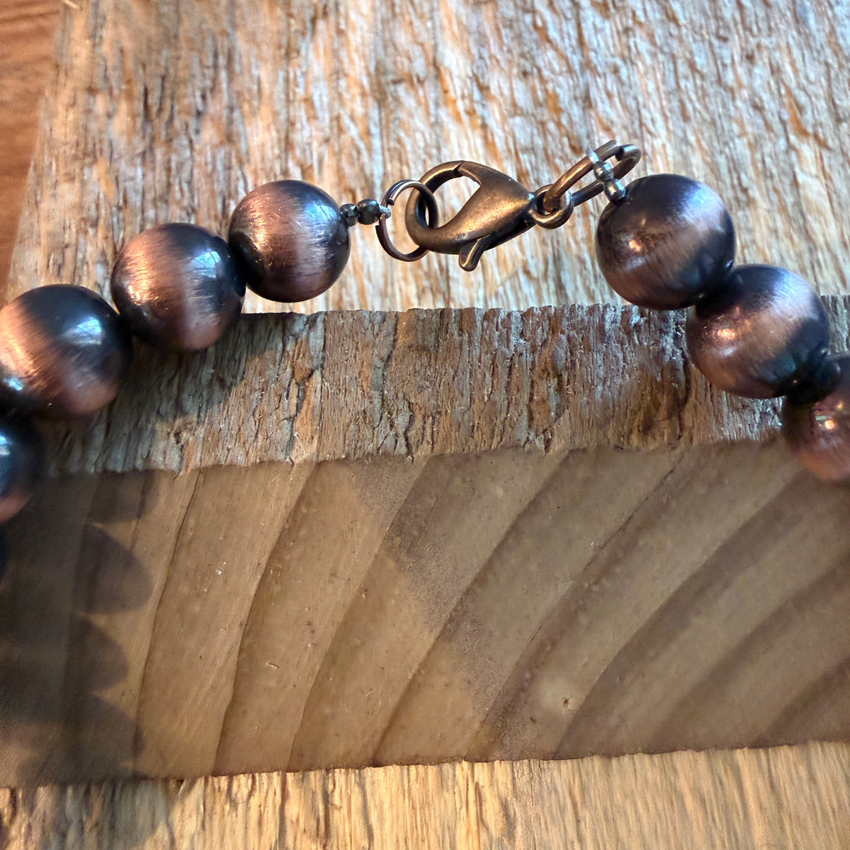 Navajo Style Faux COPPER Pearl Bead Choker Necklace 15 Inch Length, 10mm Beads Silver Elegant