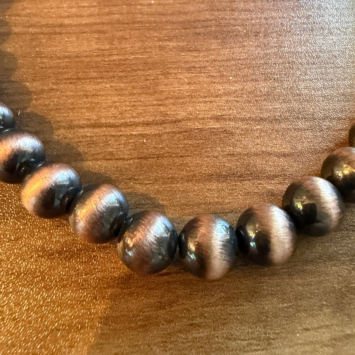 Navajo Style Faux COPPER Pearl Bead Choker Necklace 15 Inch Length, 10mm Beads Silver Elegant