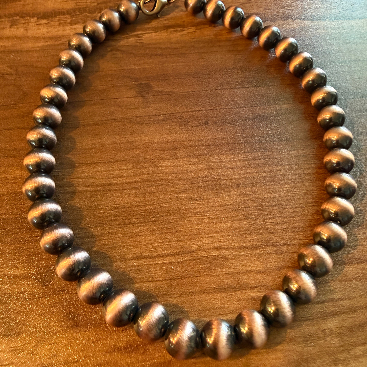 Navajo Style Faux COPPER Pearl Bead Choker Necklace 15 Inch Length, 10mm Beads Silver Elegant