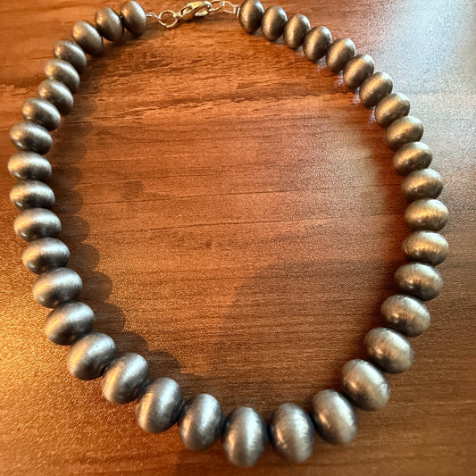 Navajo Style Faux Silver Pearl Bead Choker Necklace 15 Inch 10mm Jewelry Silver Elegant