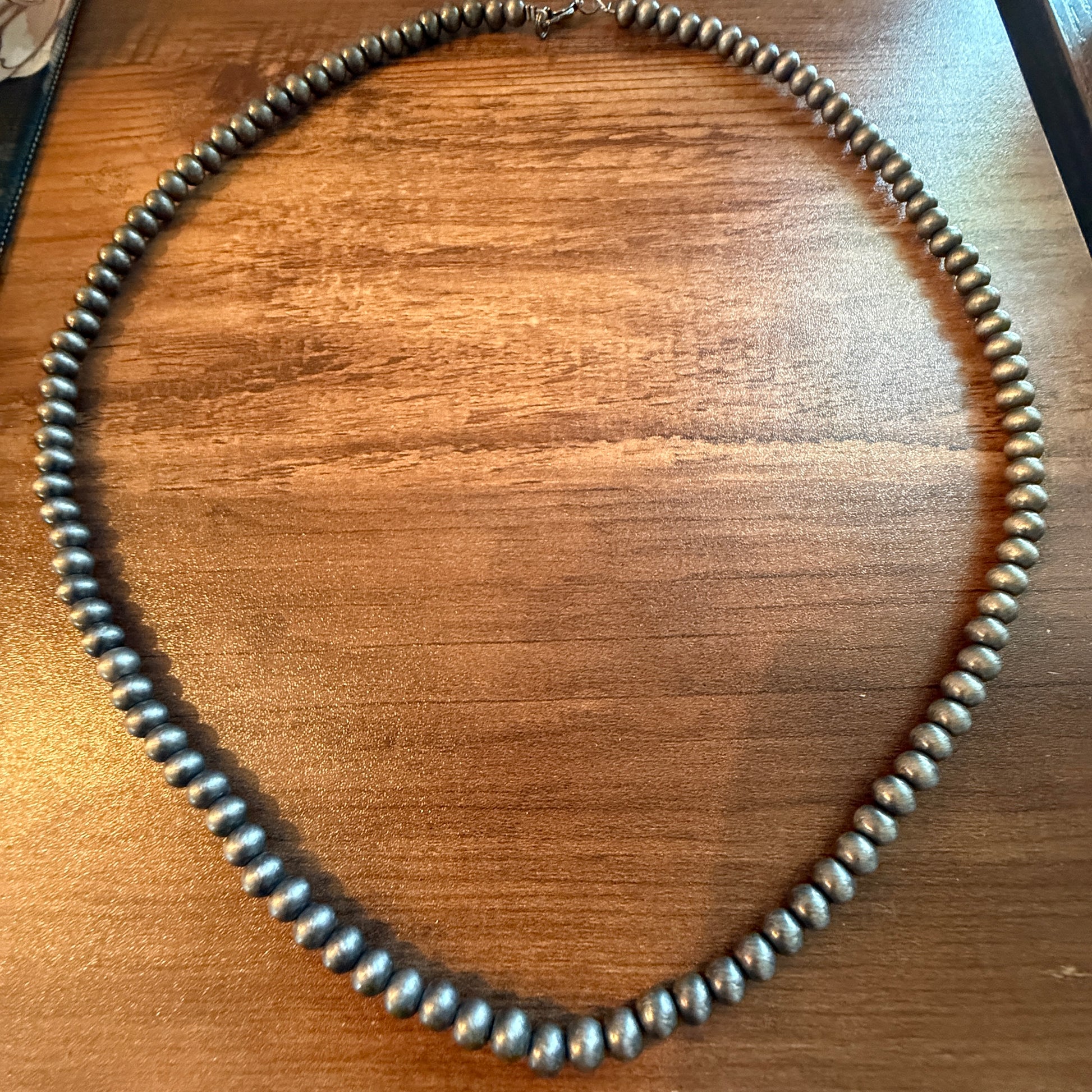Navajo Style Faux Silver 6mm Pearl Bead Necklace, 21 Inch WildWestBoho