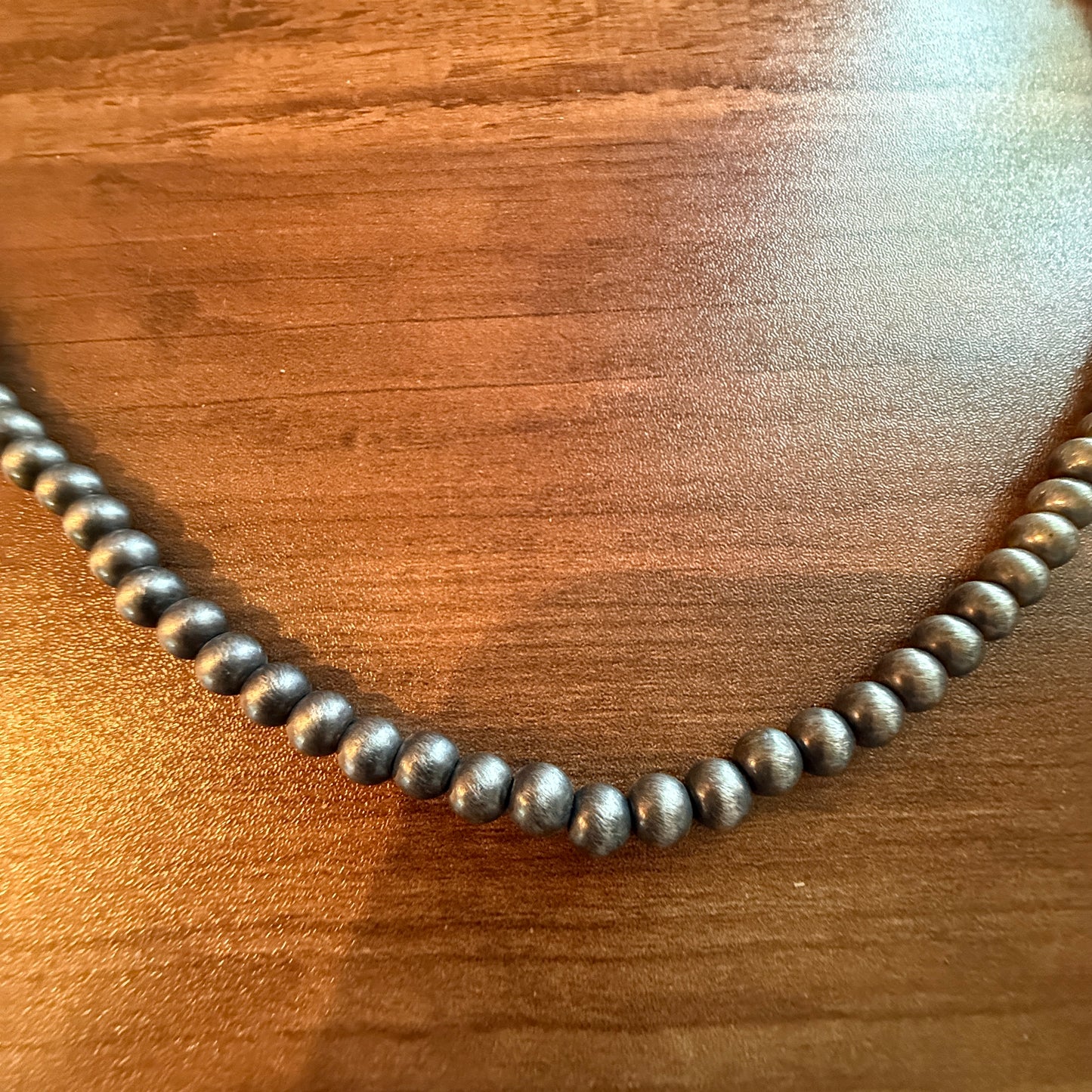 Navajo Style Faux Silver 6mm Pearl Bead Necklace, 21 Inch WildWestBoho