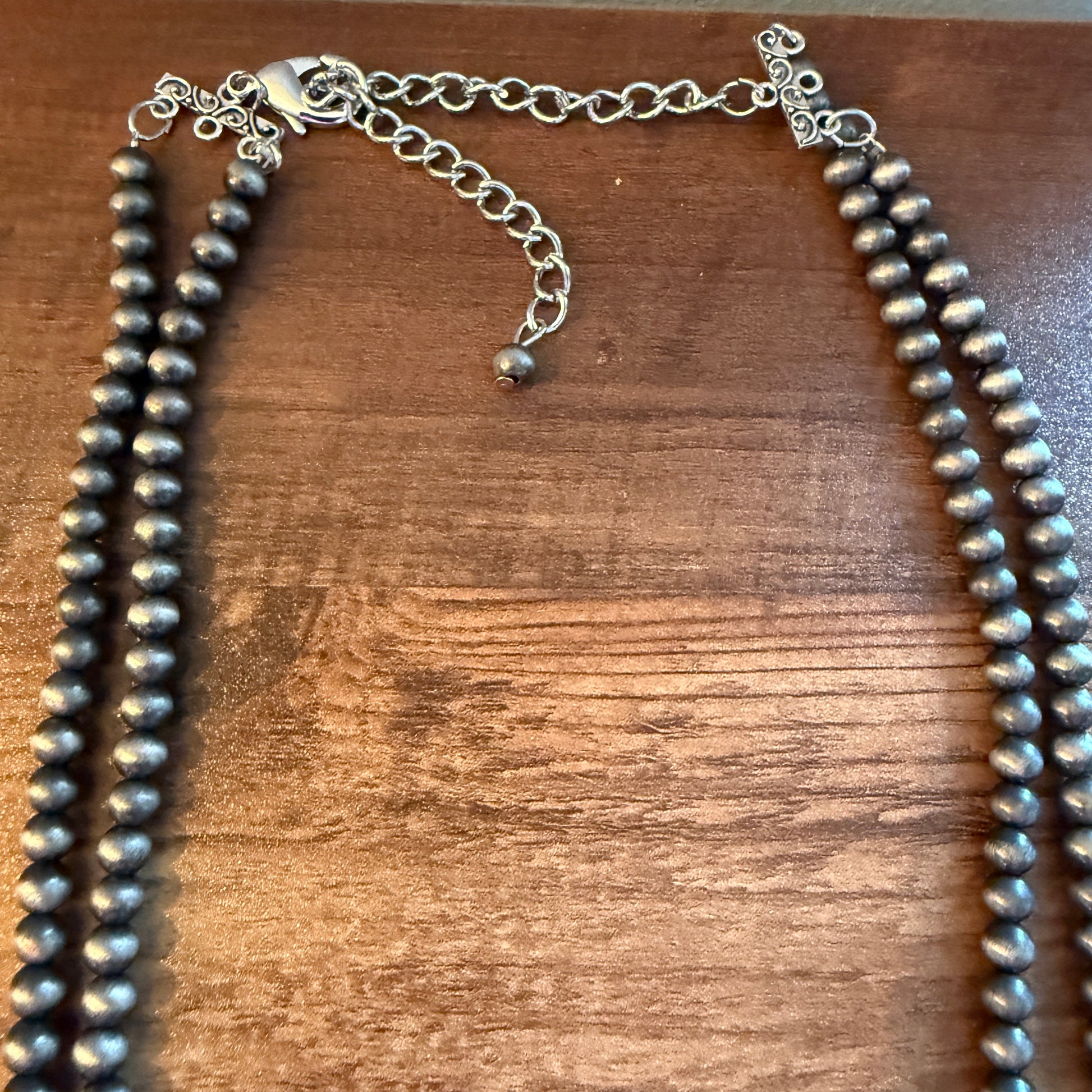 Aztec Turquoise Two Strand Necklace 24 Inch Handmade Silver Elegant