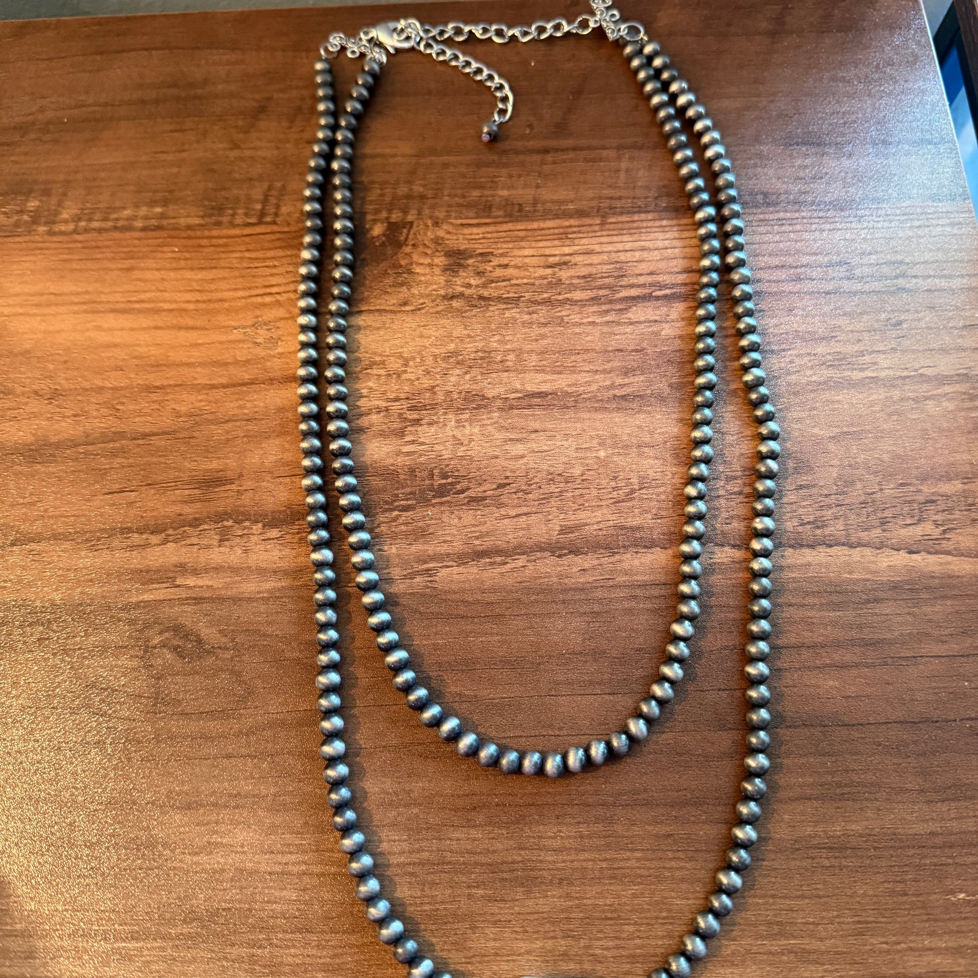 Aztec Turquoise Two Strand Necklace 24 Inch Handmade Silver Elegant