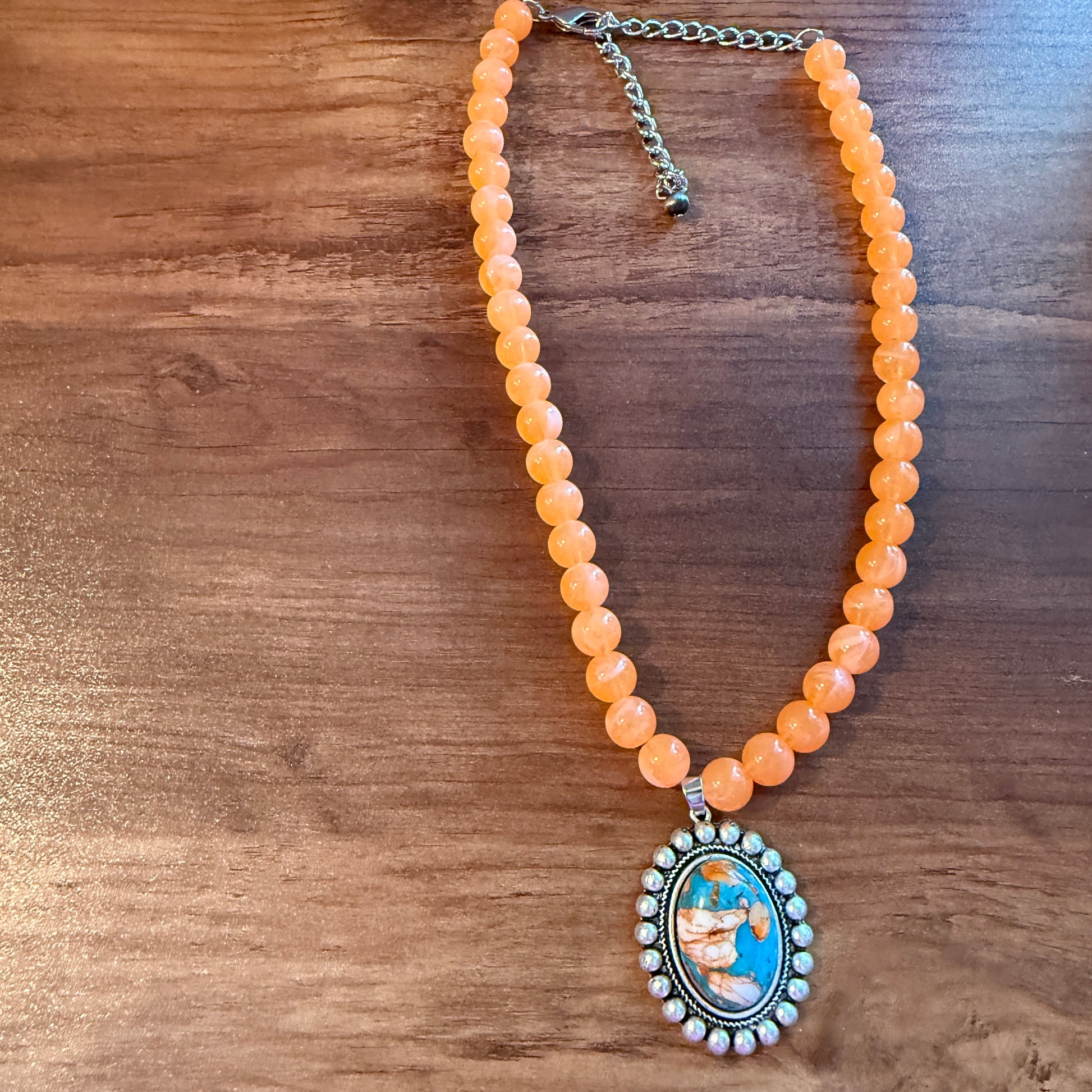 Gemstone Bead Necklace With 1.5 Inch Pendant 16 To 21 Silver Elegant