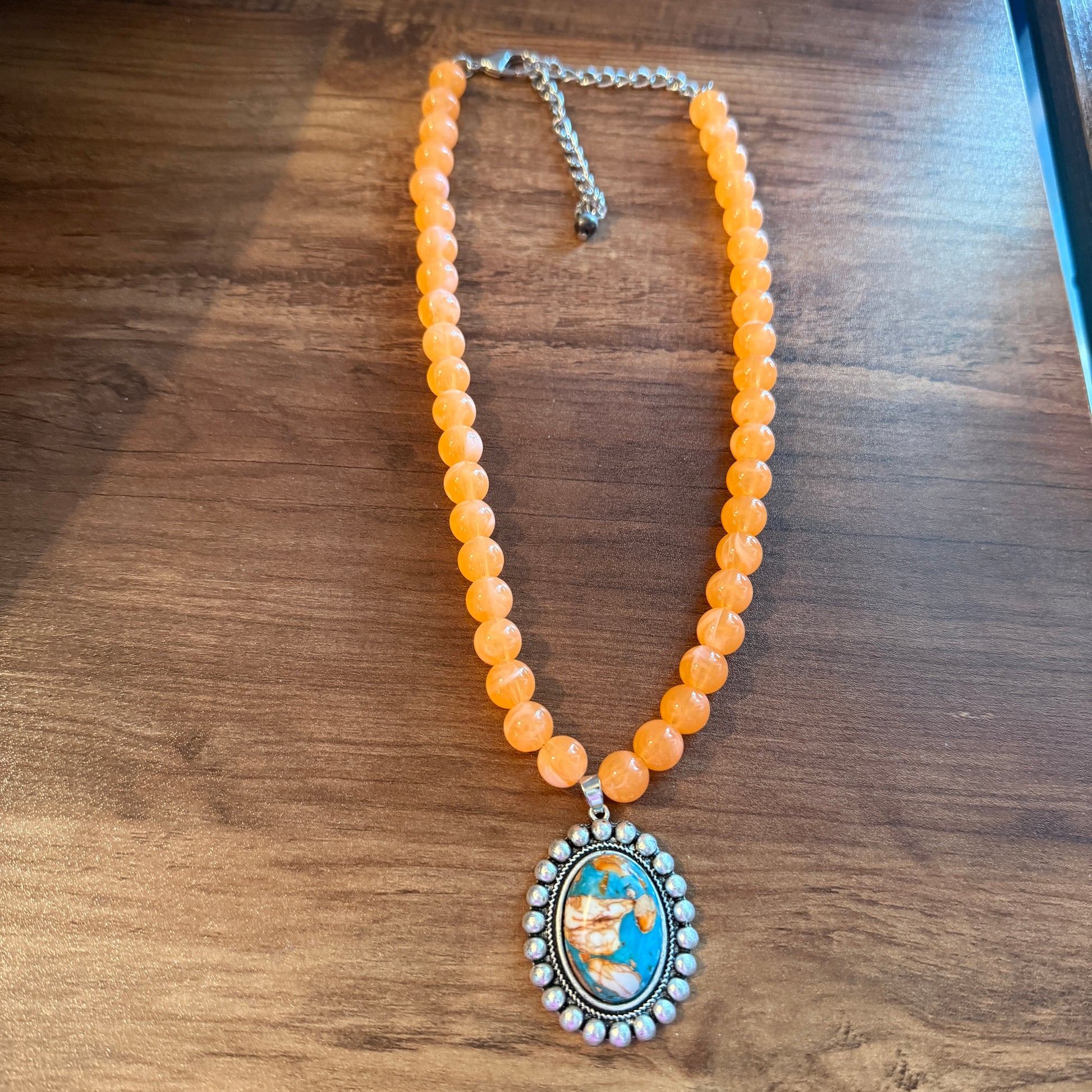 Gemstone Bead Necklace With 1.5 Inch Pendant 16 To 21 Silver Elegant