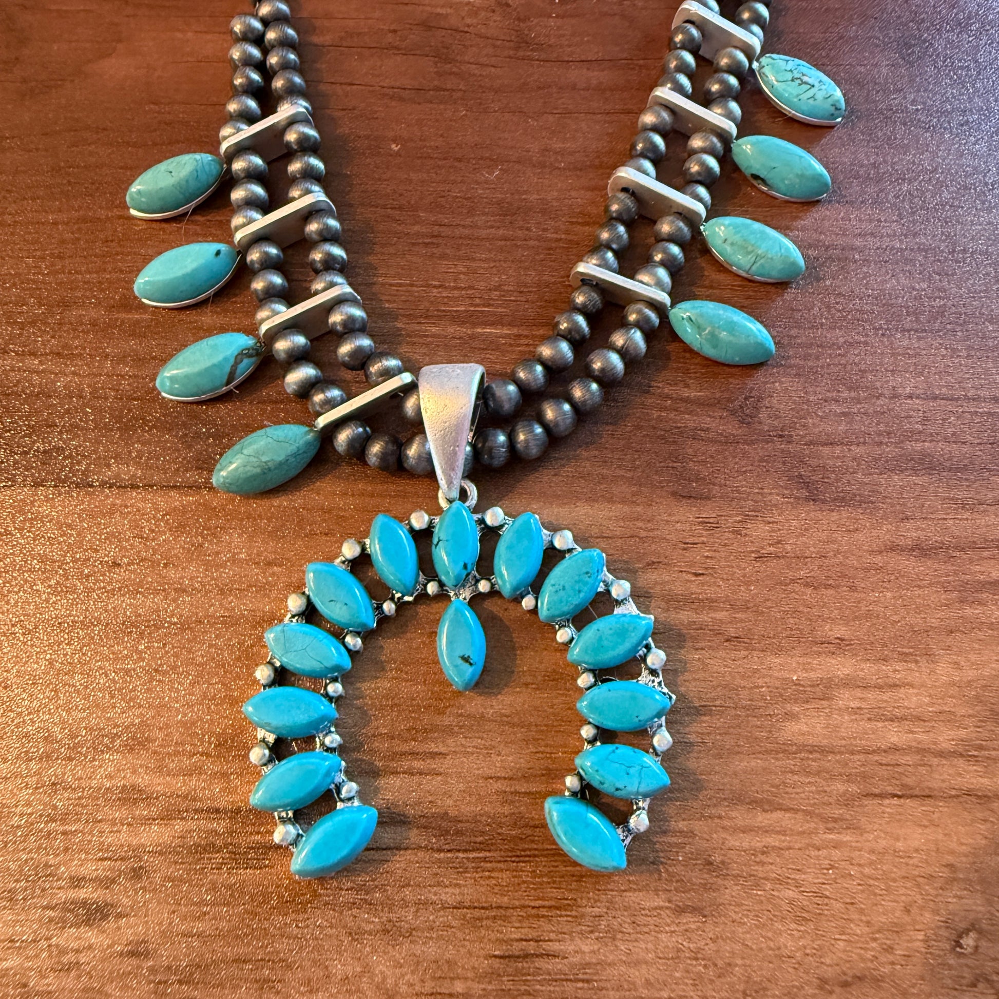 Squash Blossom Turquoise Necklace 18 to 23 Inch Extender Silver Elegant
