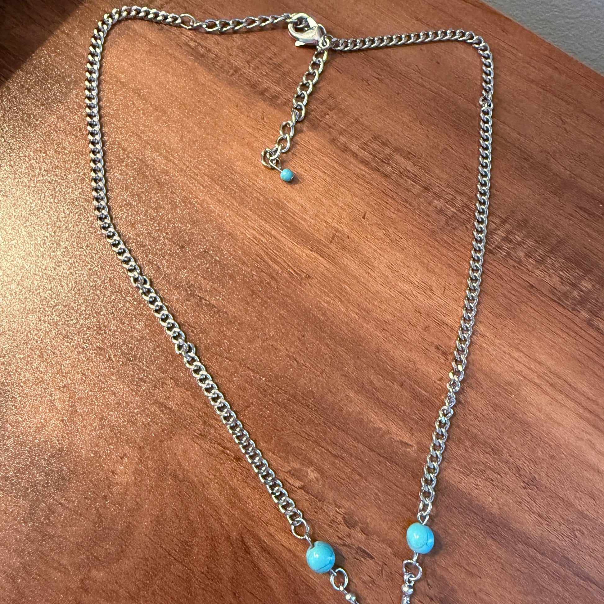 Turquoise Religion Cross Necklace With Tassel Extender 26 To 31 In Silver Elegant
