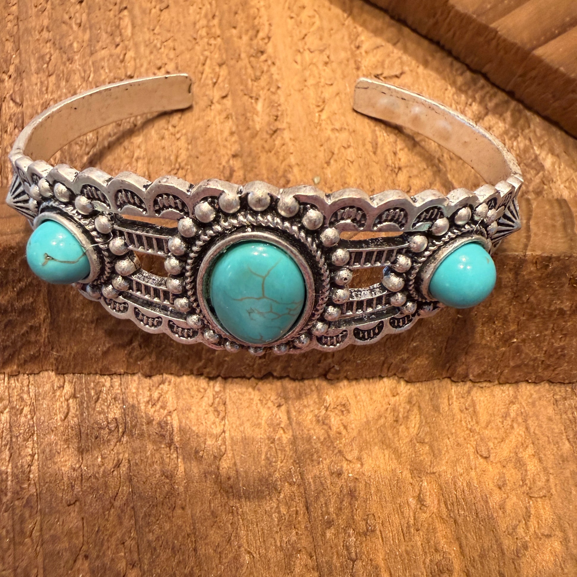 Navajo Style Turquoise Stone Laced Mixed Metals Cuff Bracelet Silver Elegant