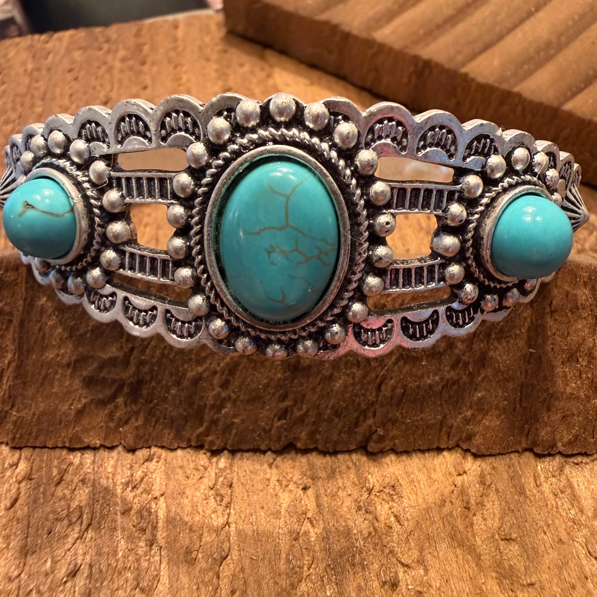 Navajo Style Turquoise Stone Laced Mixed Metals Cuff Bracelet Silver Elegant