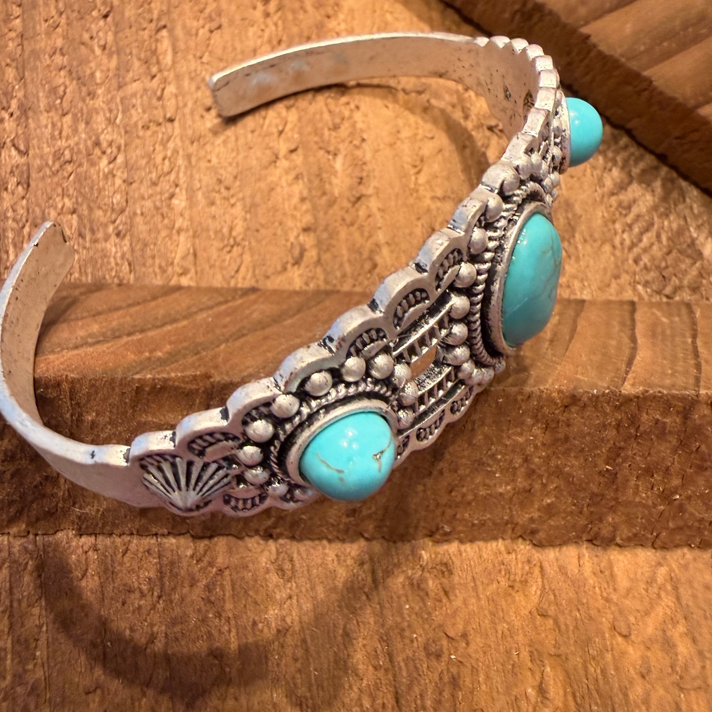 Navajo Style Turquoise Stone Laced Mixed Metals Cuff Bracelet Silver Elegant
