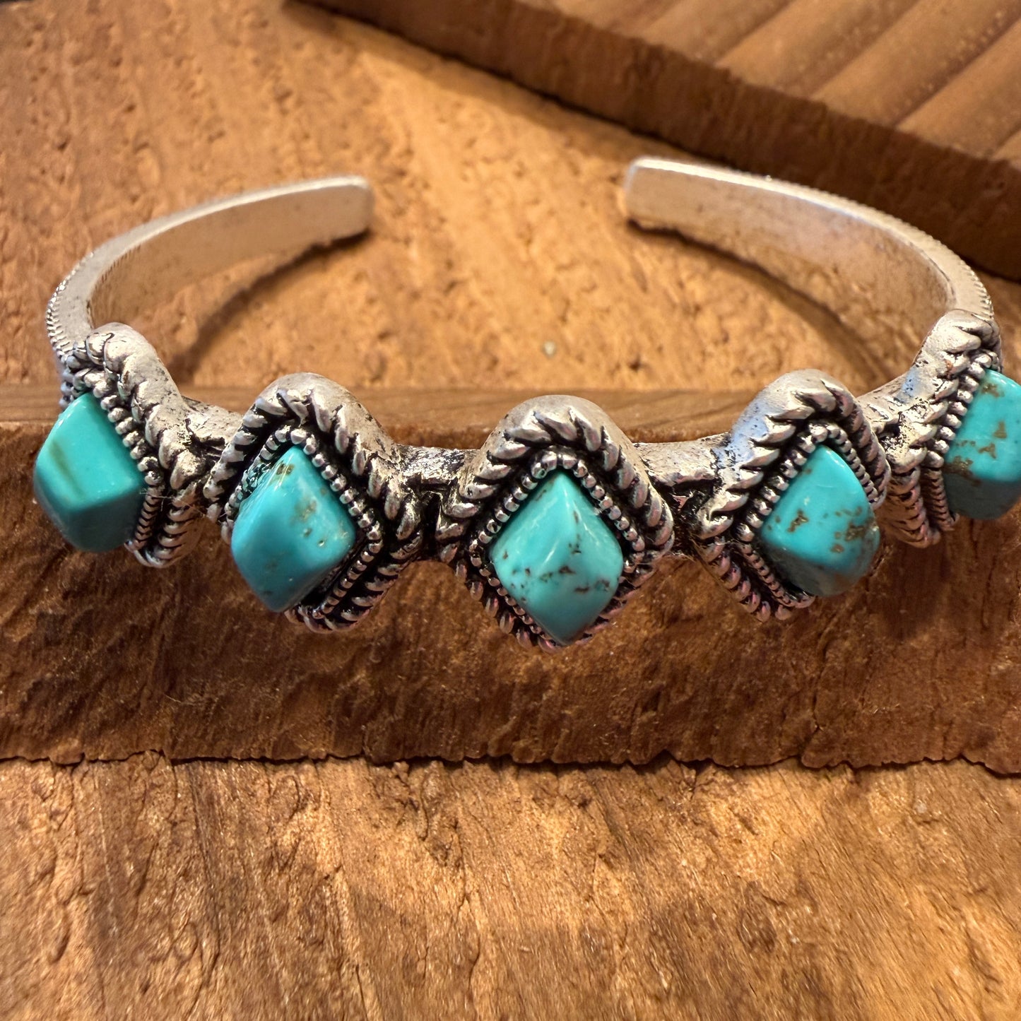 Navajo Style Turquoise Natural Stone Cuff Bracelet Mixed Metals Bangle Wild West Boho