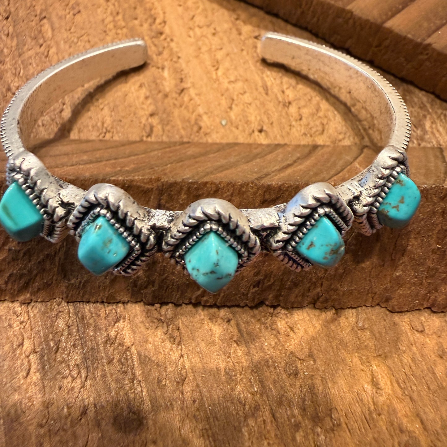 Navajo Style Turquoise Natural Stone Cuff Bracelet Mixed Metals Bangle Wild West Boho