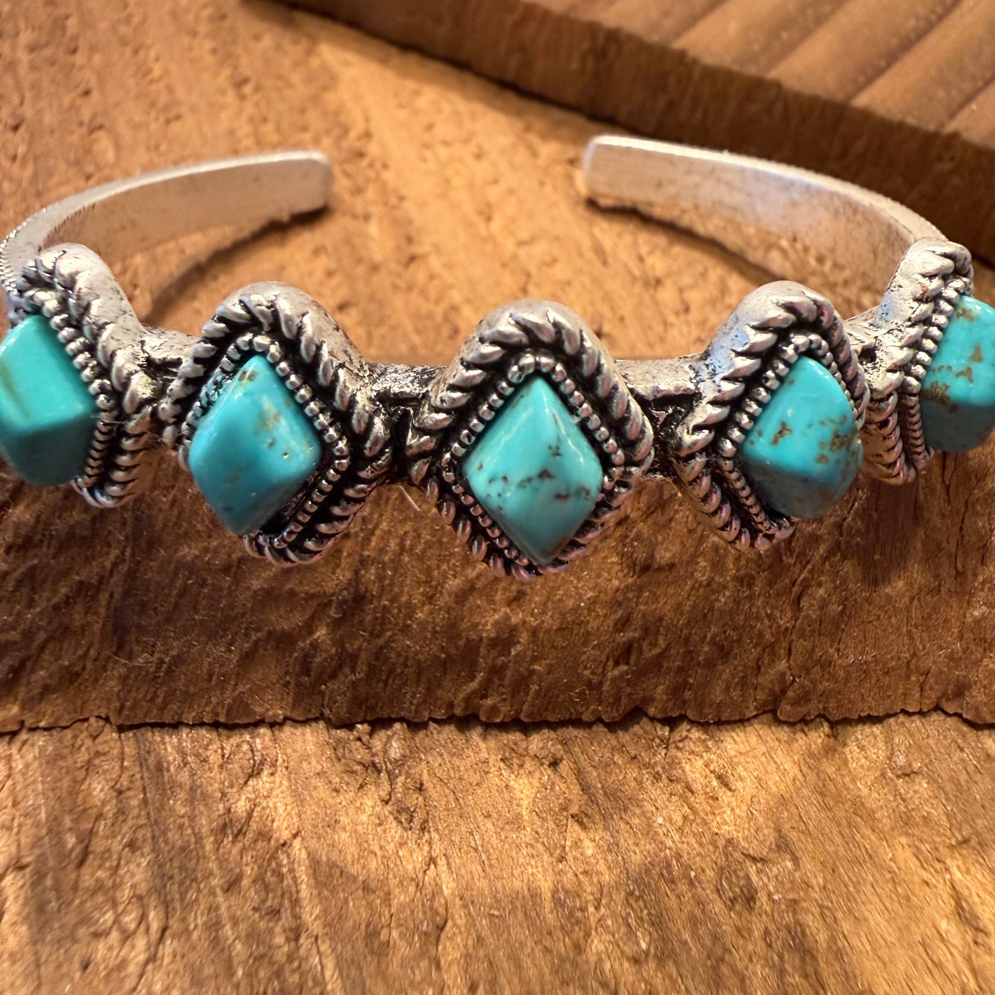 Navajo Style Turquoise Natural Stone Cuff Bracelet Mixed Metals Bangle Wild West Boho