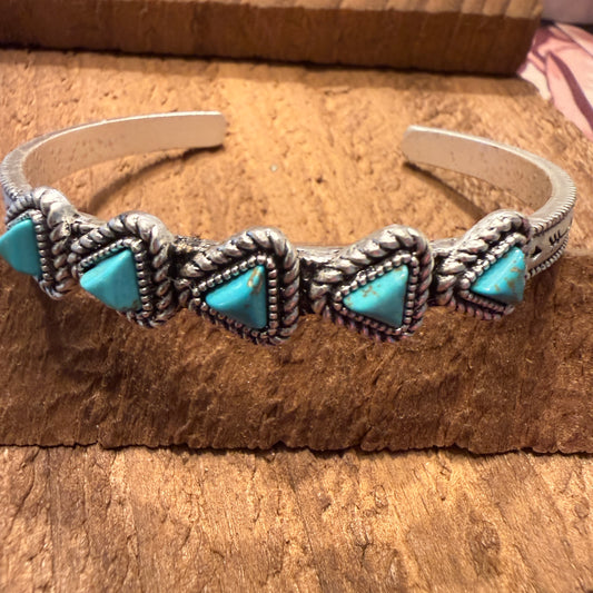 Navajo Style Natural Turquoise Stone Mixed Metals Bangle Bracelet Silver Elegant
