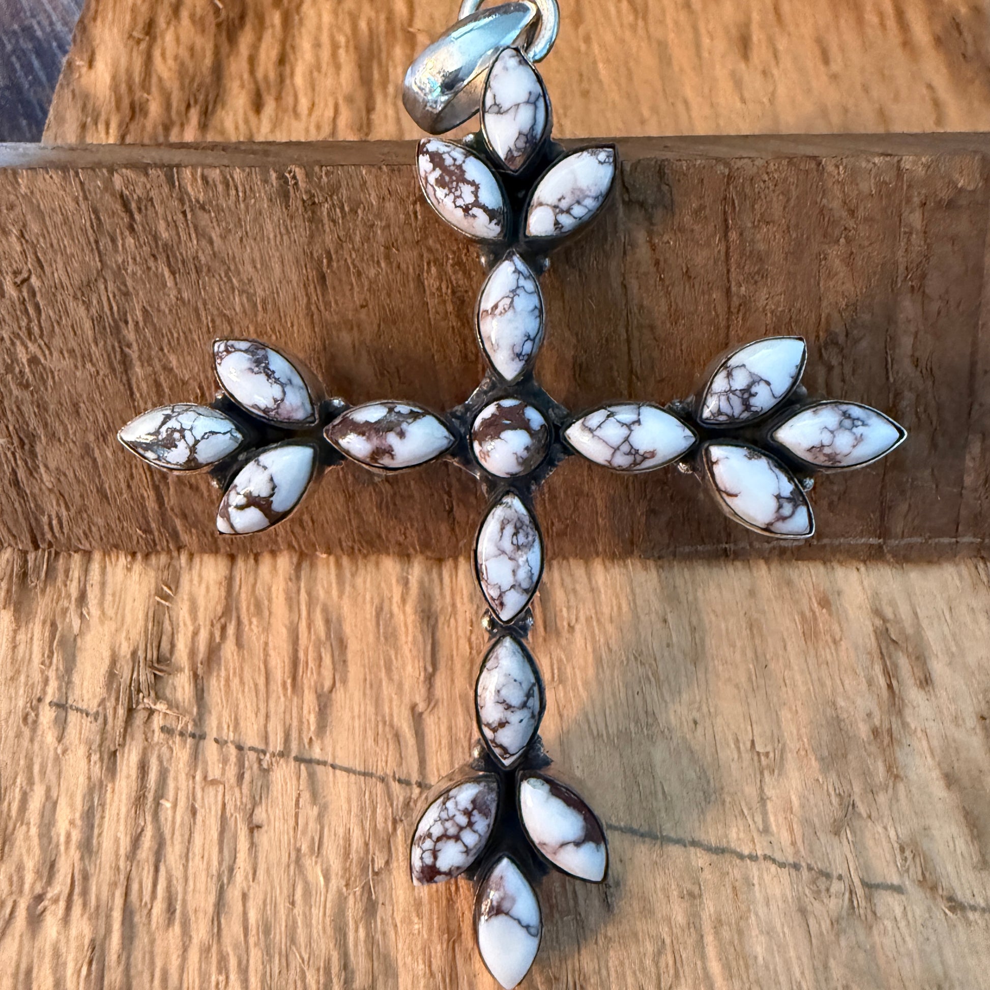 Wild Horse Gemstone Cross Pendant in Sterling Silver Wild West Boho