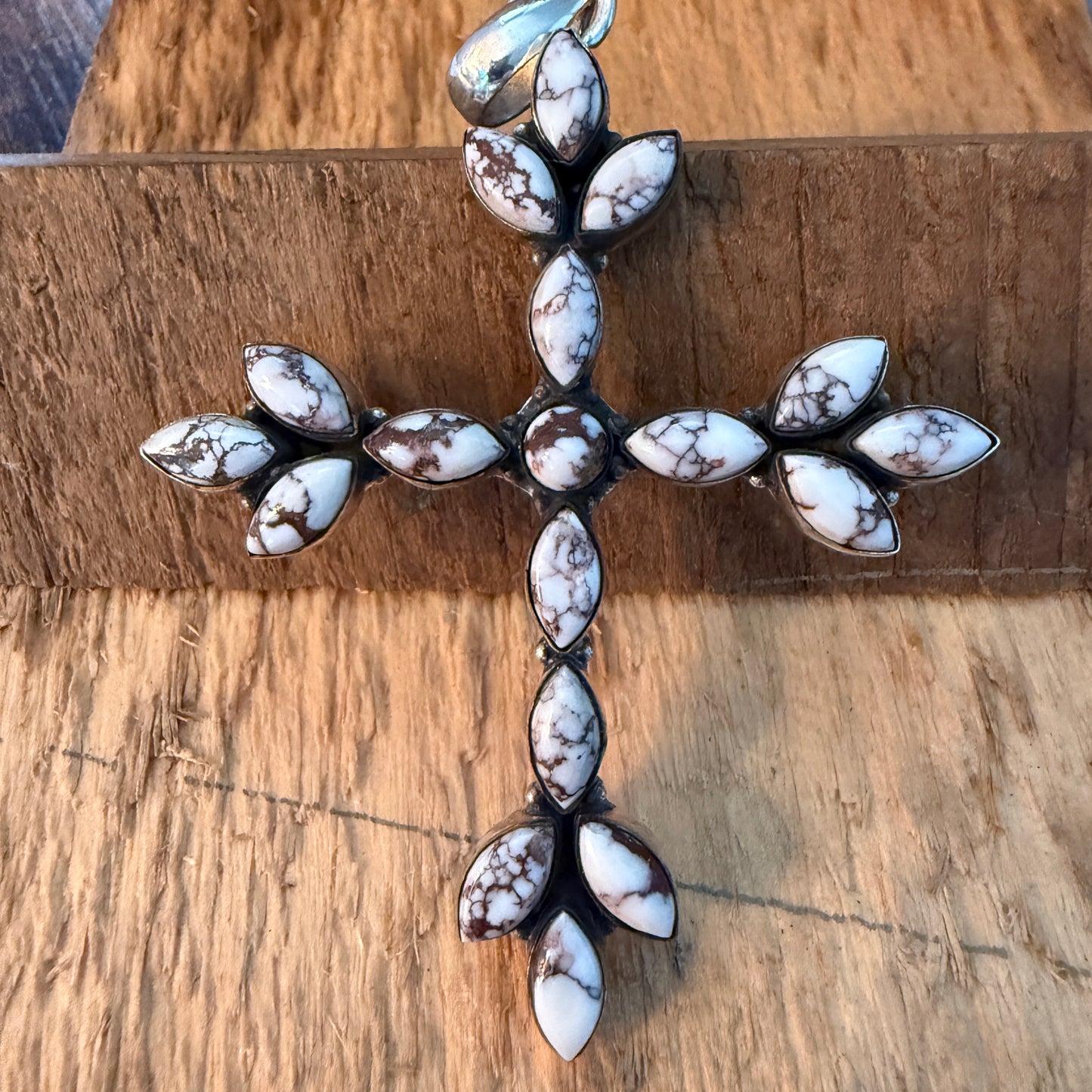 Wild Horse Gemstone Cross Pendant in Sterling Silver Wild West Boho