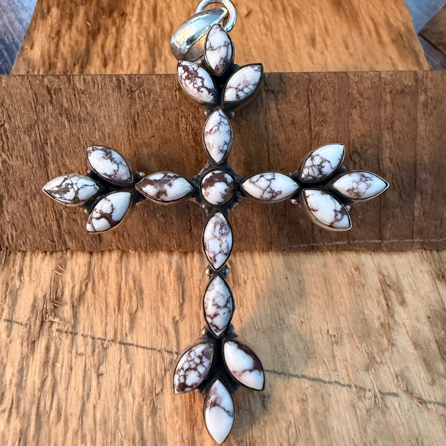 Wild Horse Gemstone Cross Pendant in Sterling Silver Wild West Boho
