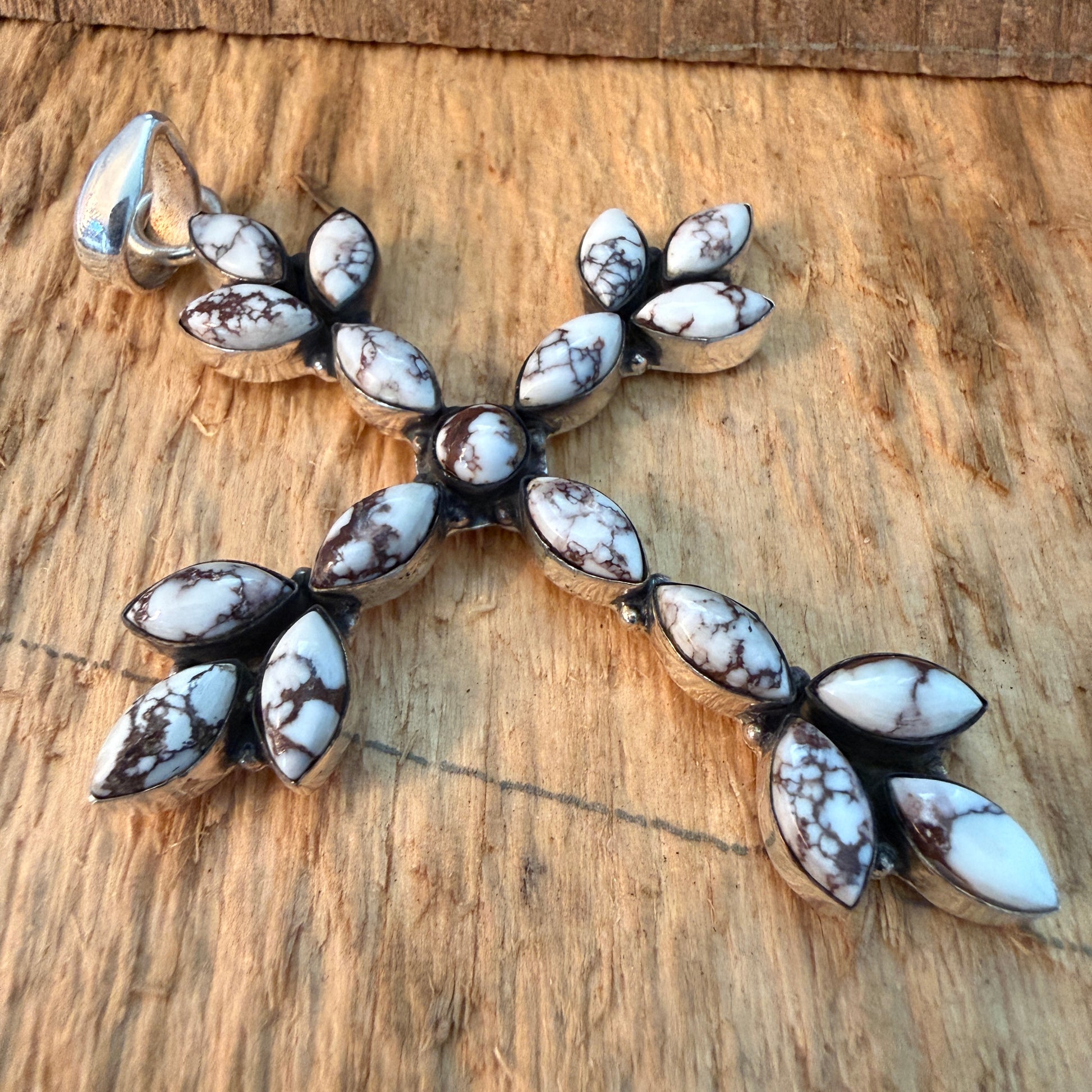Wild Horse Gemstone Cross Pendant in Sterling Silver Wild West Boho