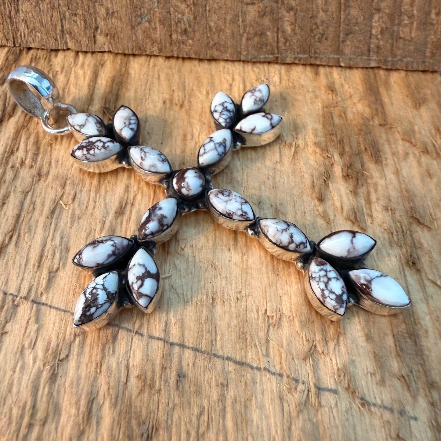 Wild Horse Gemstone Cross Pendant in Sterling Silver Wild West Boho