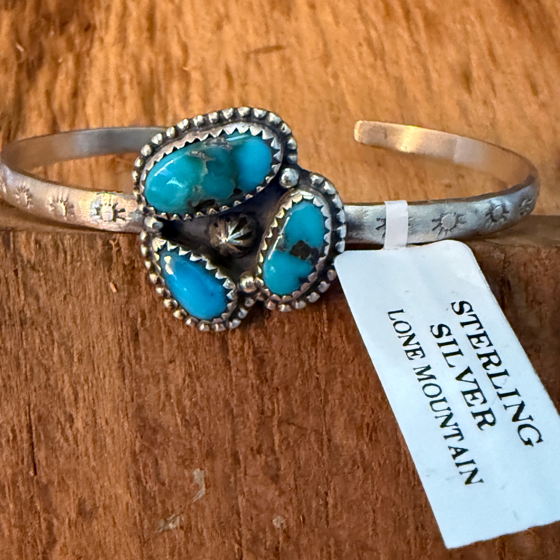 Navajo Style Lone Mountain Turquoise Cluster Sterling Silver Cuff Bangle Adjustable Wild West Boho