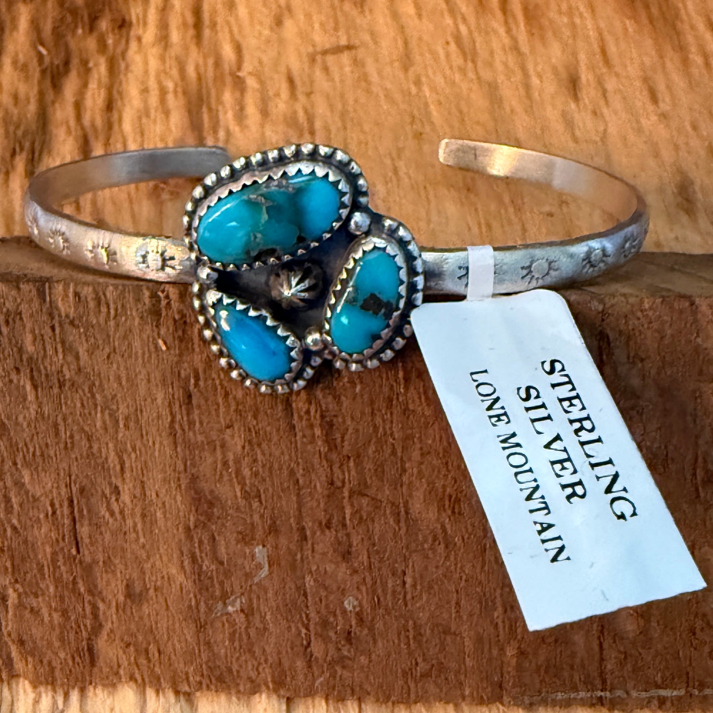 Navajo Style Lone Mountain Turquoise Cluster Sterling Silver Cuff Bangle Adjustable Wild West Boho
