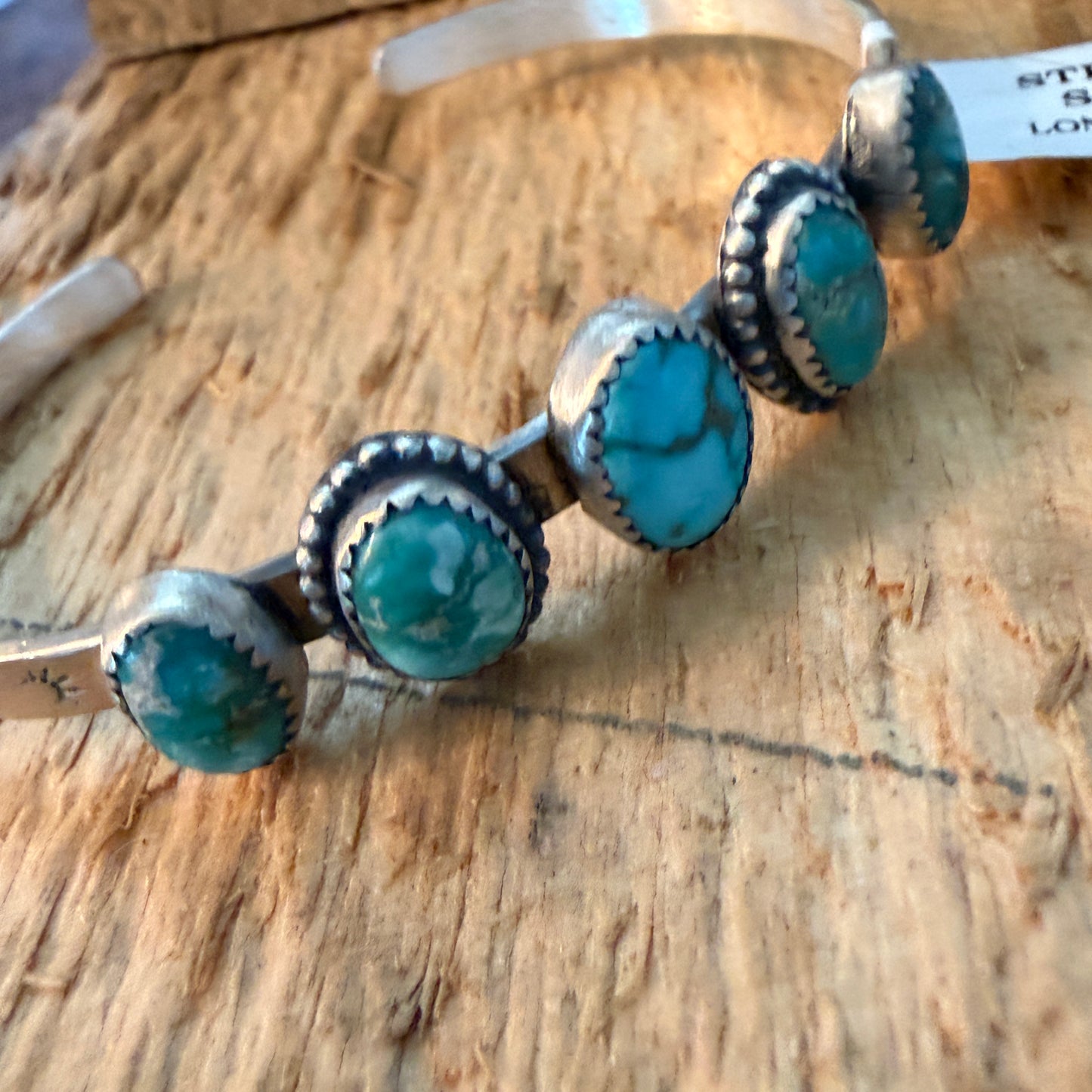 Navajo Style Lone Mountain Turquoise Five Stone Sterling Cuff Bracelet Adjustable Wild West Boho