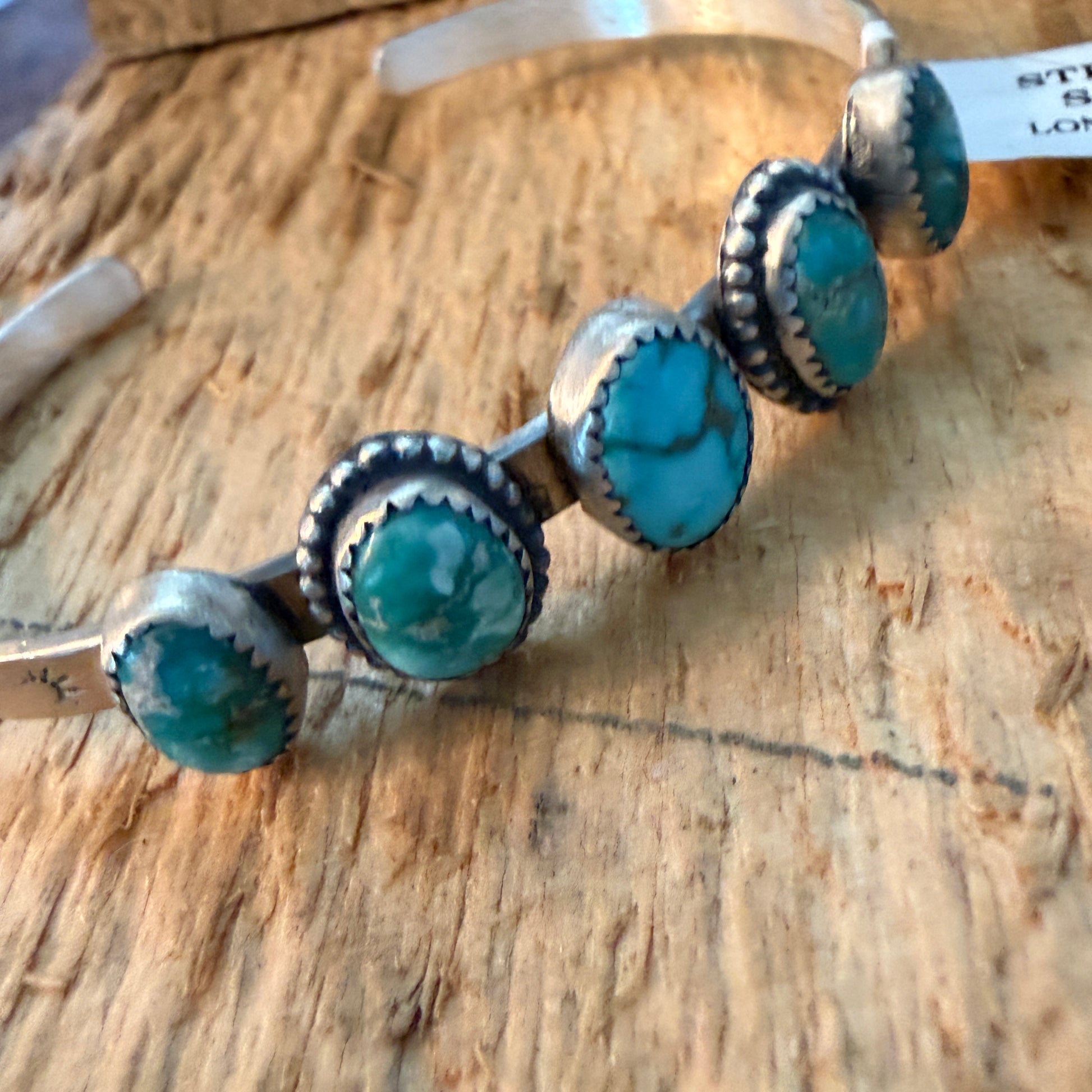 Navajo Style Lone Mountain Turquoise Five Stone Sterling Cuff Bracelet Adjustable Wild West Boho