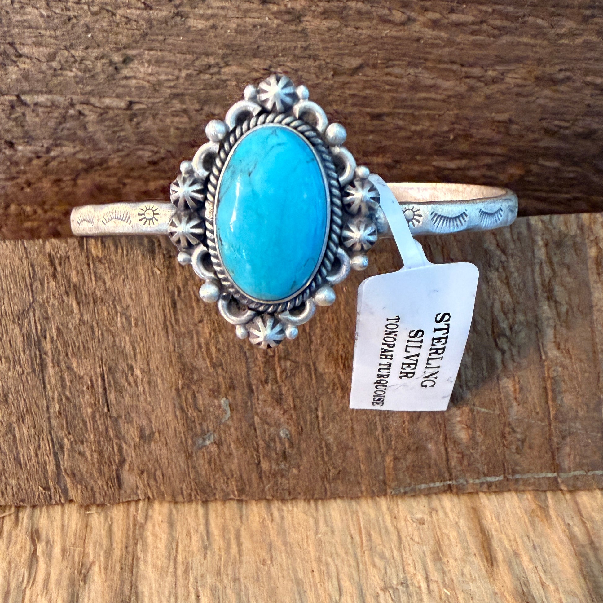 Navajo Inspired Tonopah Turquoise Sterling Silver Cuff Bangle Adjustable Wild West Boho