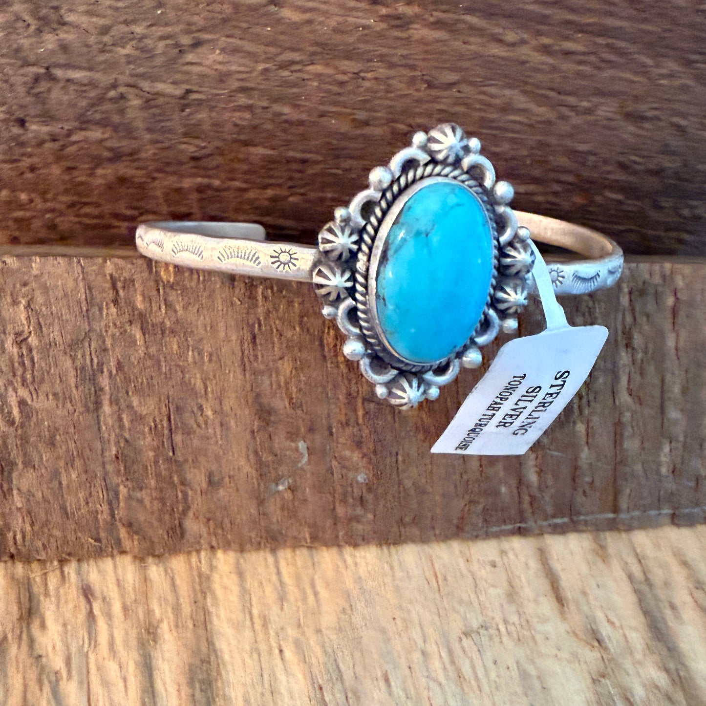 Navajo Inspired Tonopah Turquoise Sterling Silver Cuff Bangle Adjustable Wild West Boho
