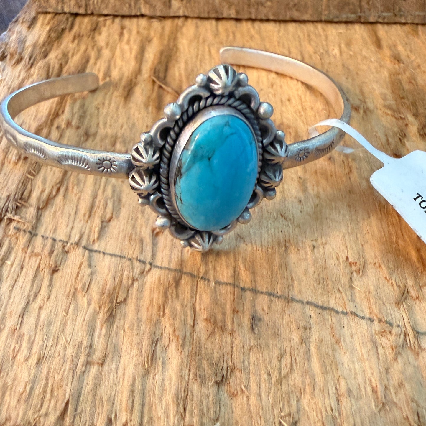 Navajo Inspired Tonopah Turquoise Sterling Silver Cuff Bangle Adjustable Wild West Boho