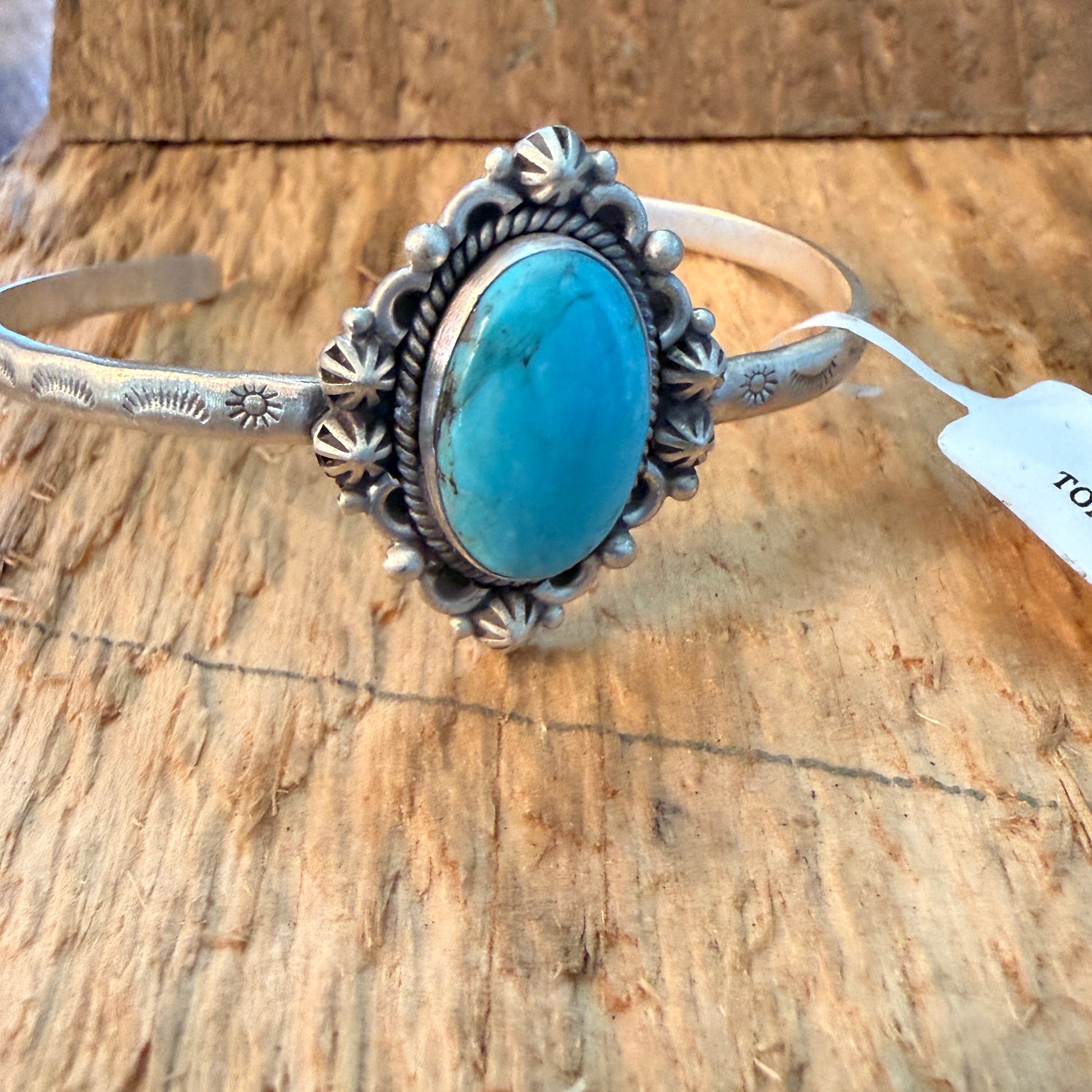 Navajo Inspired Tonopah Turquoise Sterling Silver Cuff Bangle Adjustable Wild West Boho