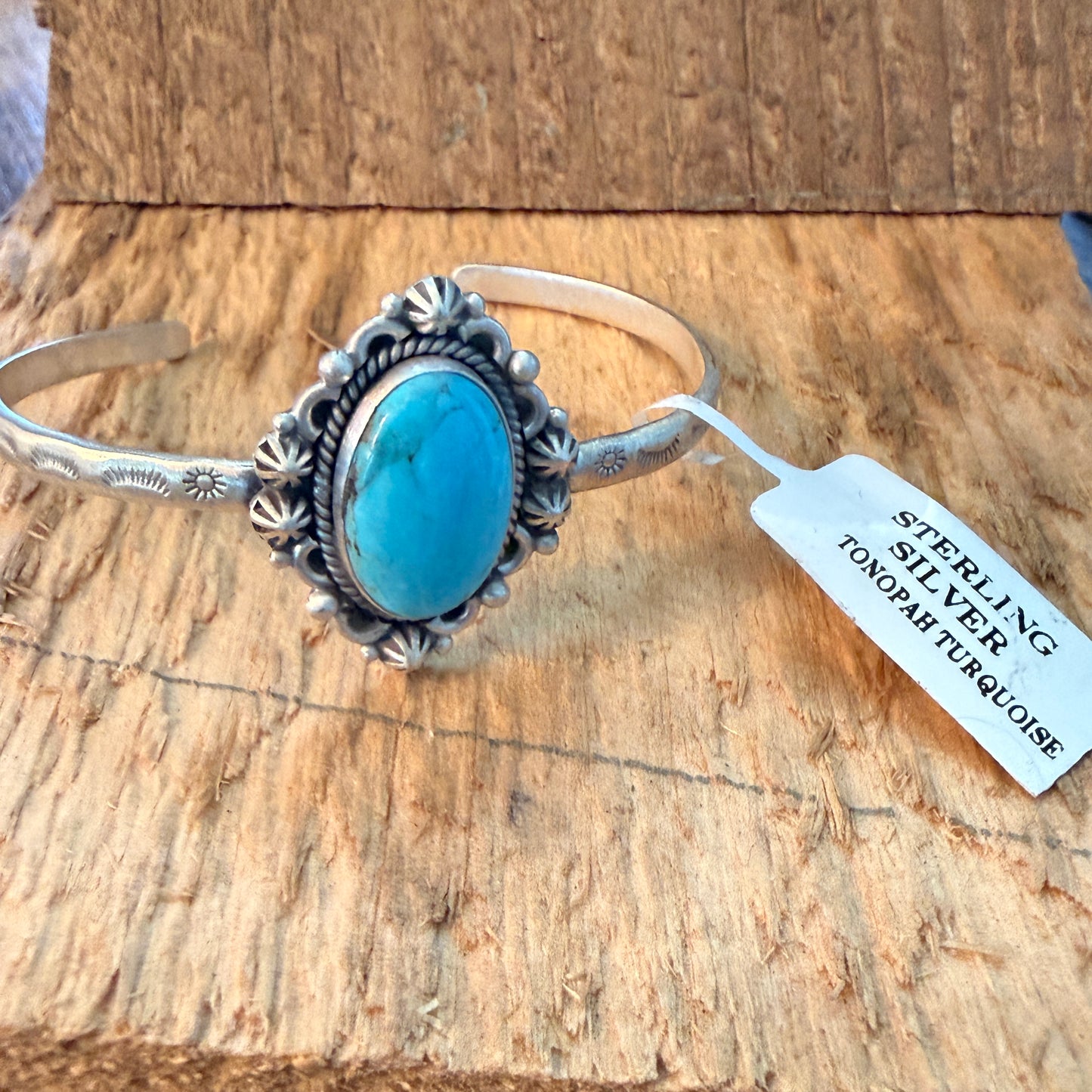 Navajo Inspired Tonopah Turquoise Sterling Silver Cuff Bangle Adjustable Wild West Boho