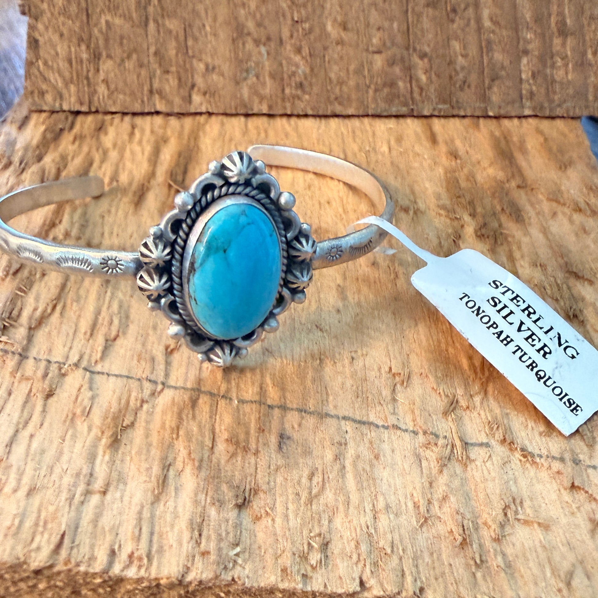 Navajo Inspired Tonopah Turquoise Sterling Silver Cuff Bangle Adjustable Wild West Boho
