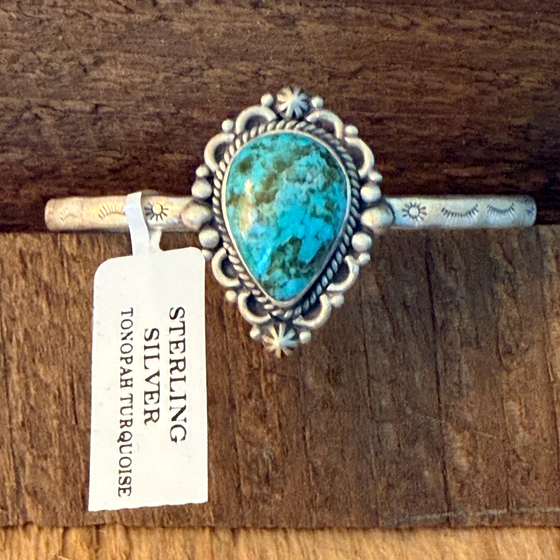 Tonopah Turquoise 925 Sterling Silver Cuff Bracelet Native Inspired Adjustable Wild West Boho