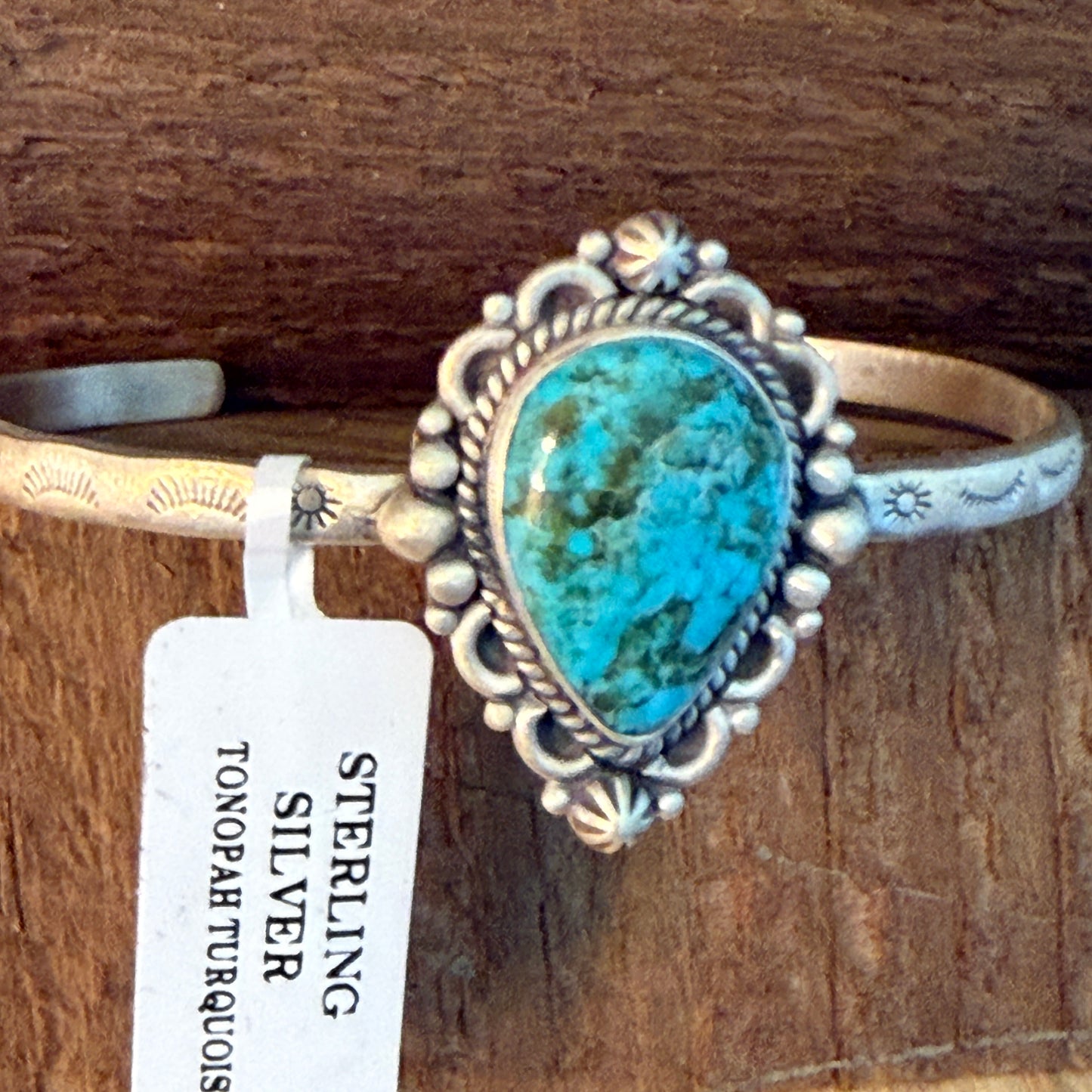 Tonopah Turquoise 925 Sterling Silver Cuff Bracelet Native Inspired Adjustable Wild West Boho