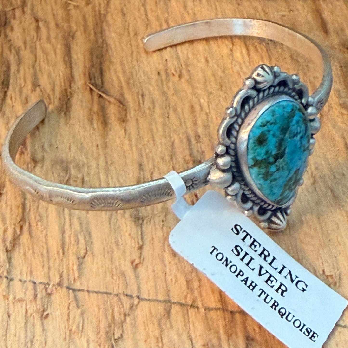 Tonopah Turquoise 925 Sterling Silver Cuff Bracelet Native Inspired Adjustable Wild West Boho