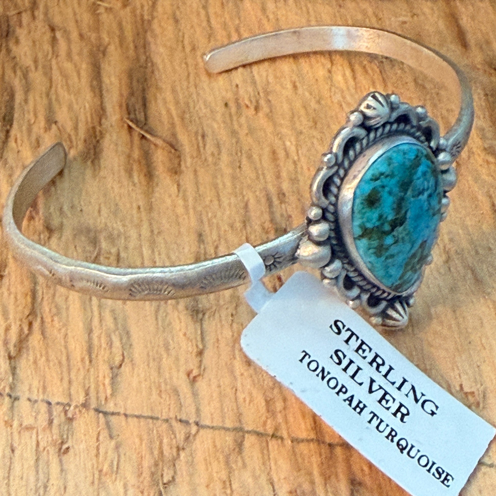 Tonopah Turquoise 925 Sterling Silver Cuff Bracelet Native Inspired Adjustable Wild West Boho